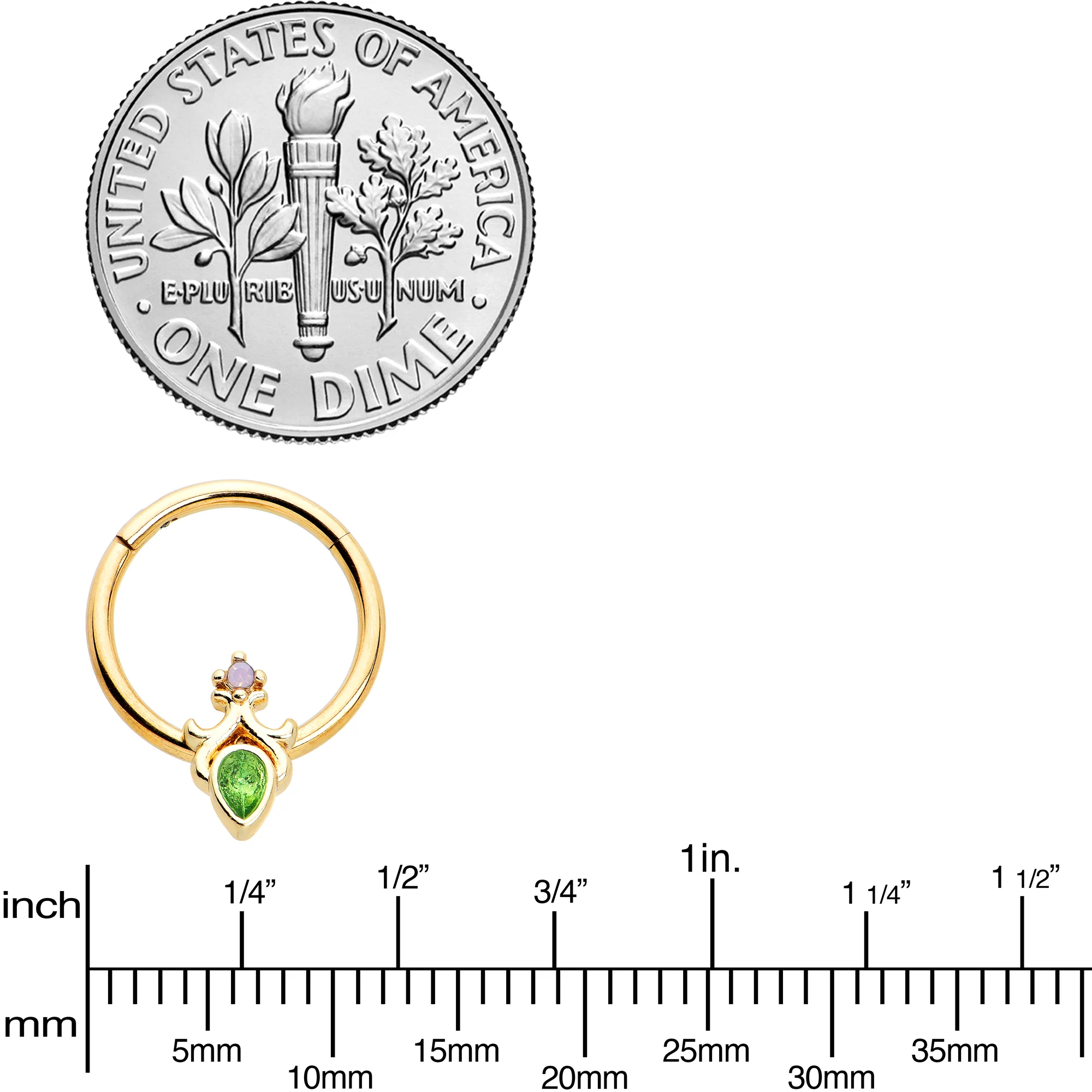 16G 3/8 Green Gem Gold Tone Shades of Spring Hinged Segment Ring - Image 4