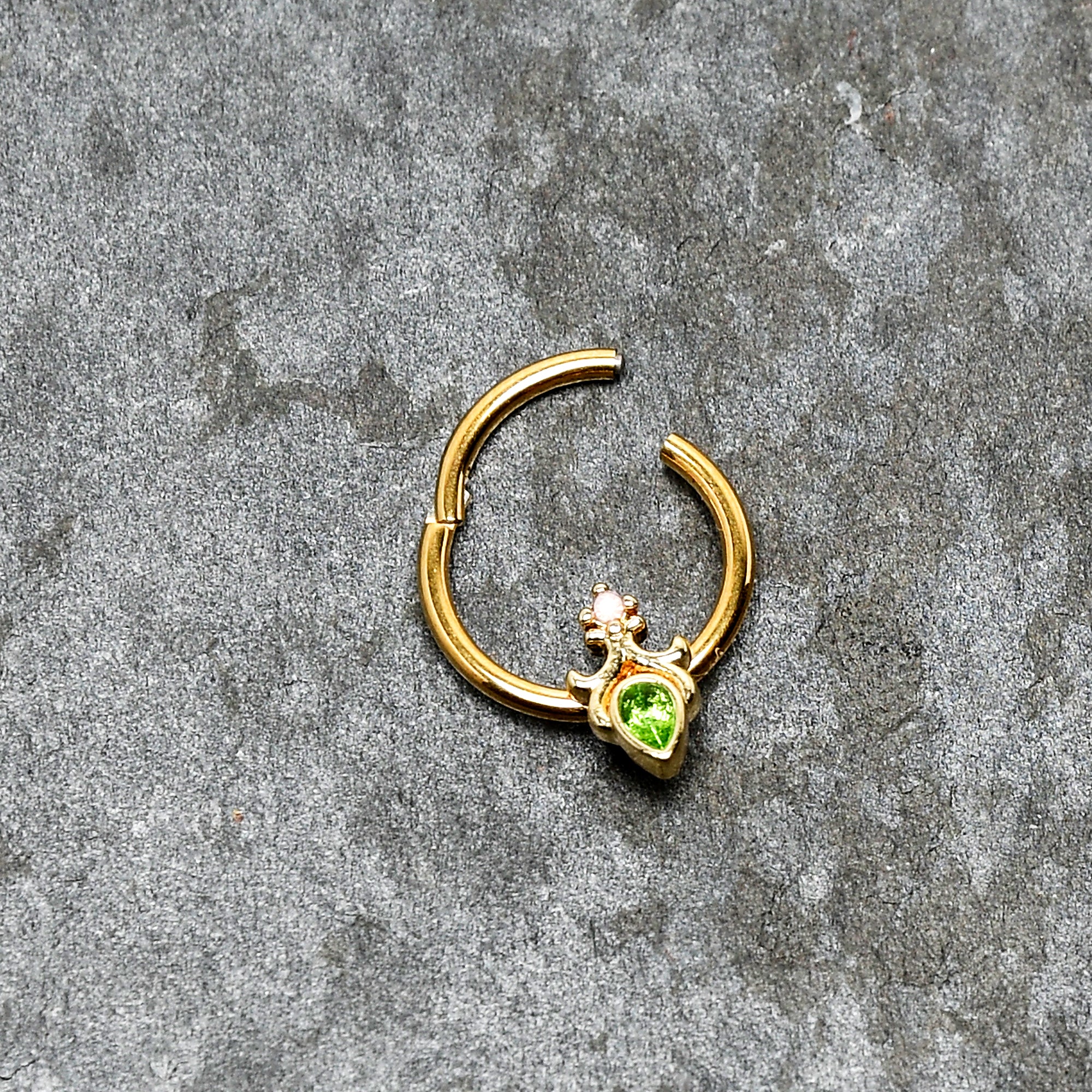 16G 3/8 Green Gem Gold Tone Shades of Spring Hinged Segment Ring - Image 5
