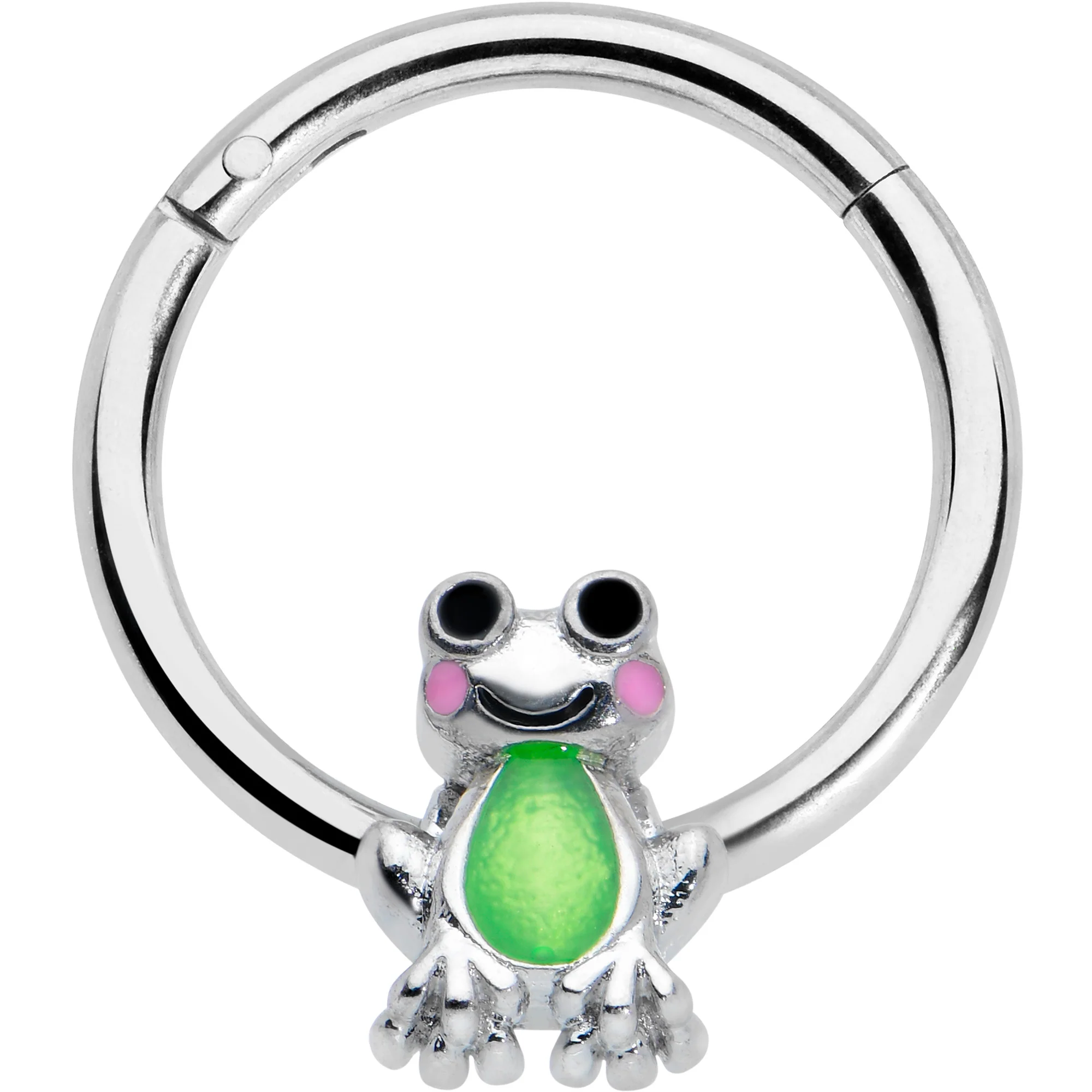 16G 3/8 Light Green Groovy Frog Hinged Segment Ring