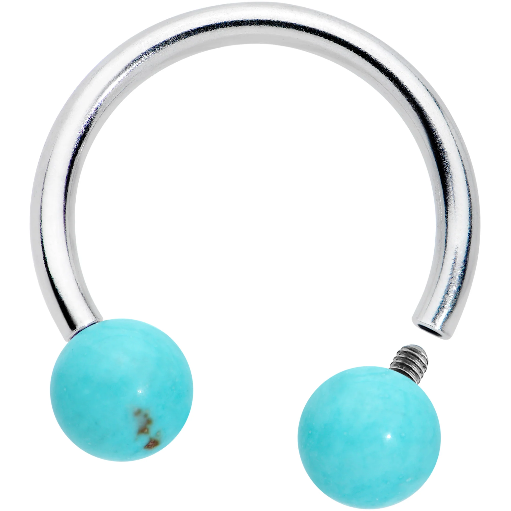 16G 3/8 Lt Blue Stone Ball End Internally Threaded Horseshoe - Image 2