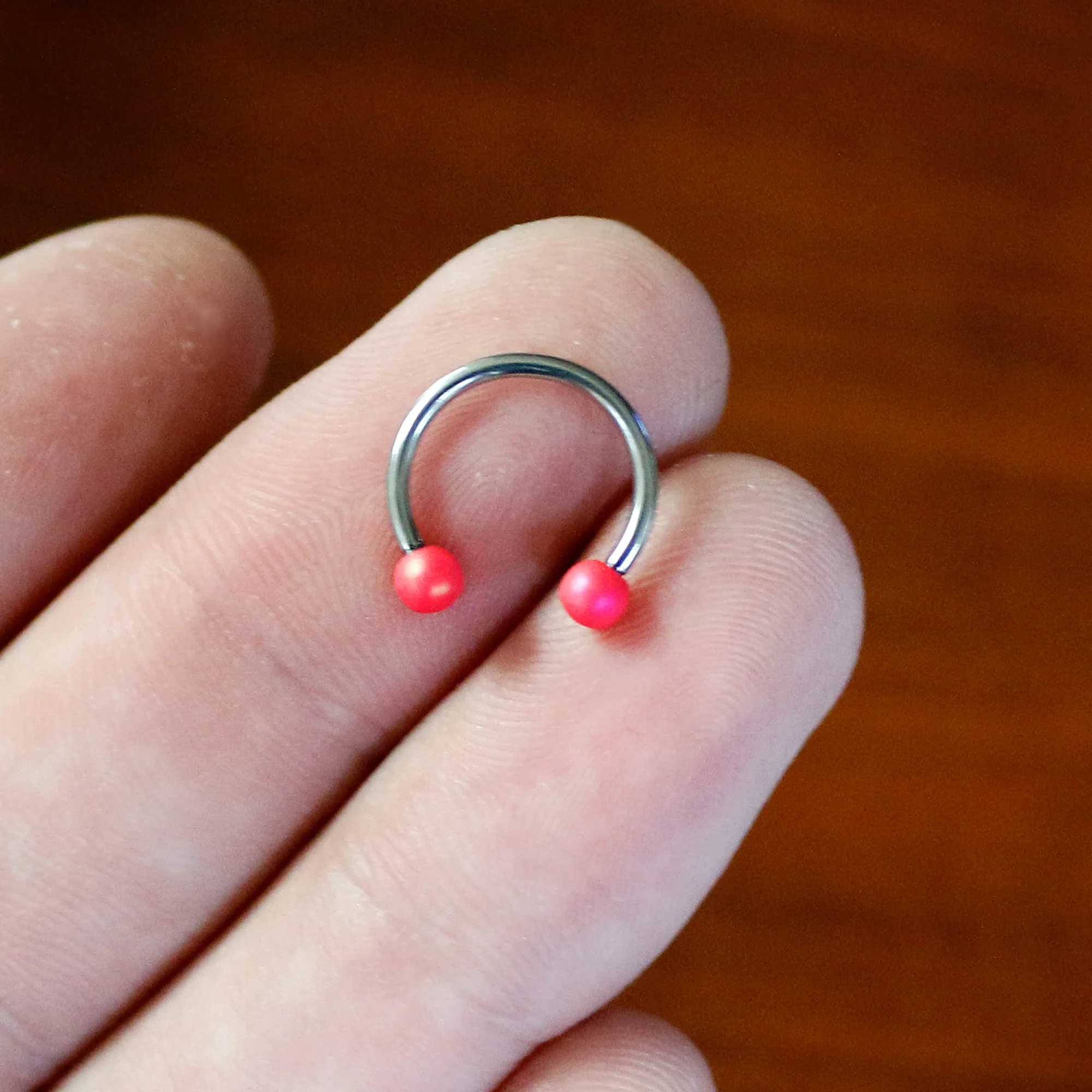 16G 3/8 Matte Pink Aurora Horseshoe Circular Barbell - Image 6