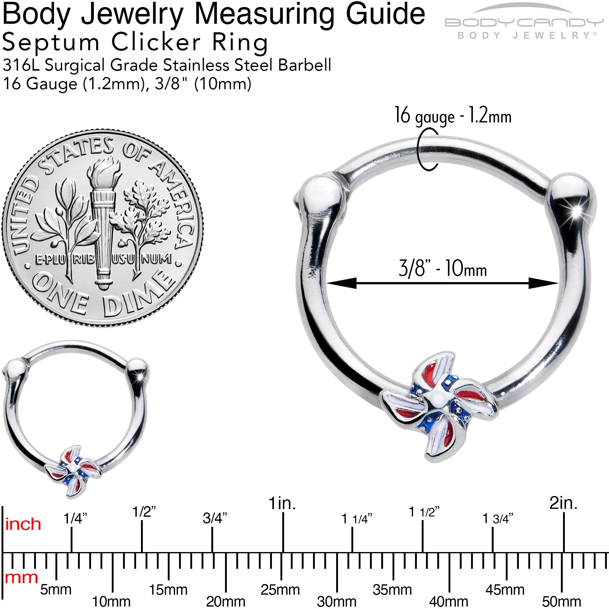 16G 3/8 Patriotic Pinwheel Cartilage Clicker - Image 5