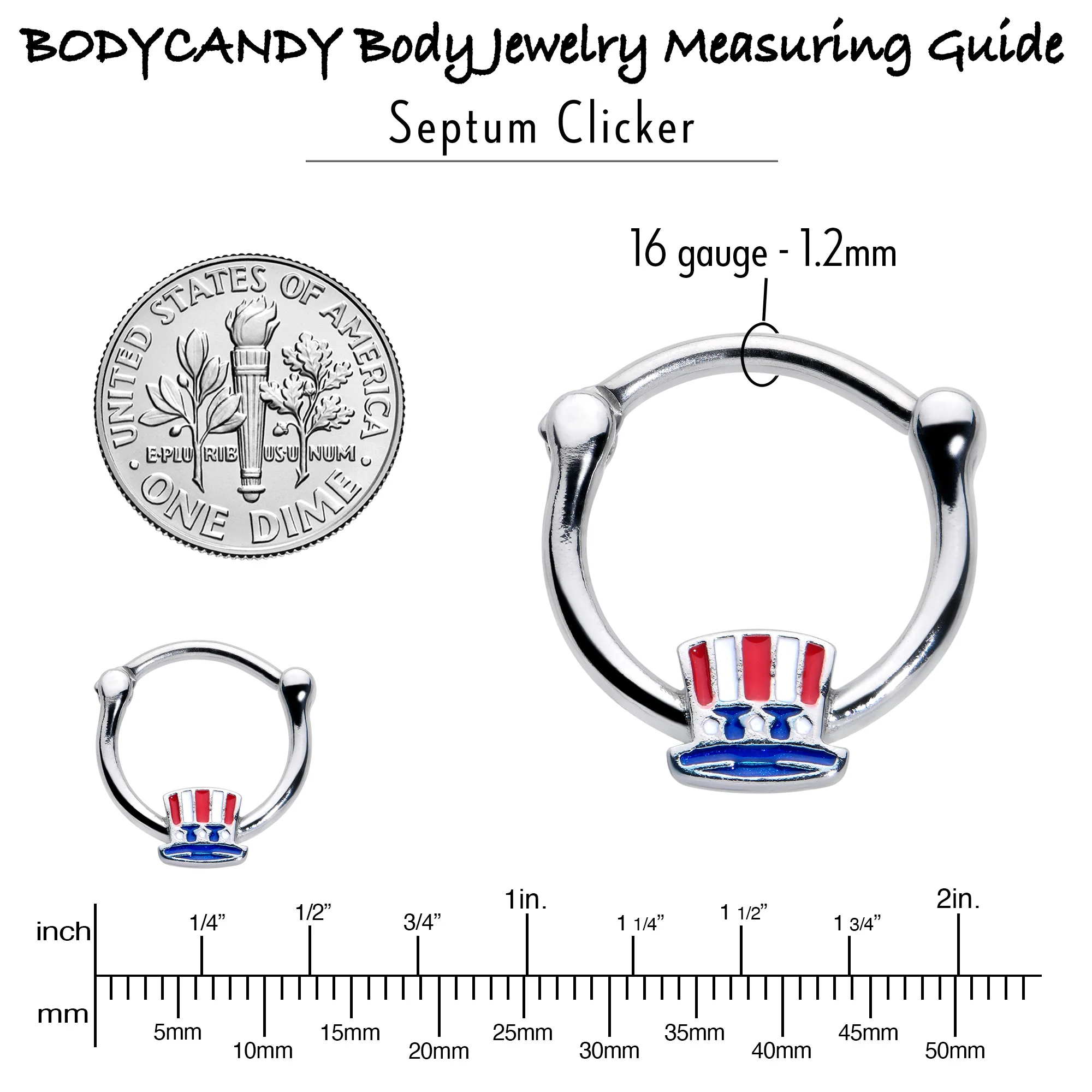 16G 3/8 Patriotic Uncle Sam Top Hat Cartilage Clicker - Image 4