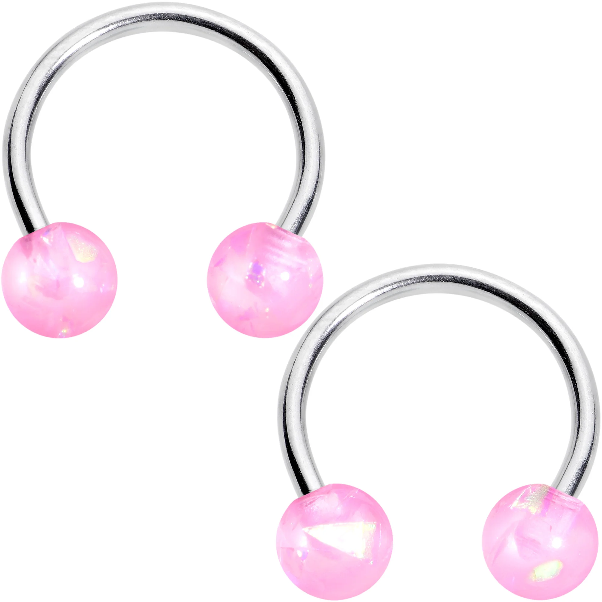 16G 3/8 Pink Faux Opal Horseshoe BCR Captive Ring Set of 4 - Image 3