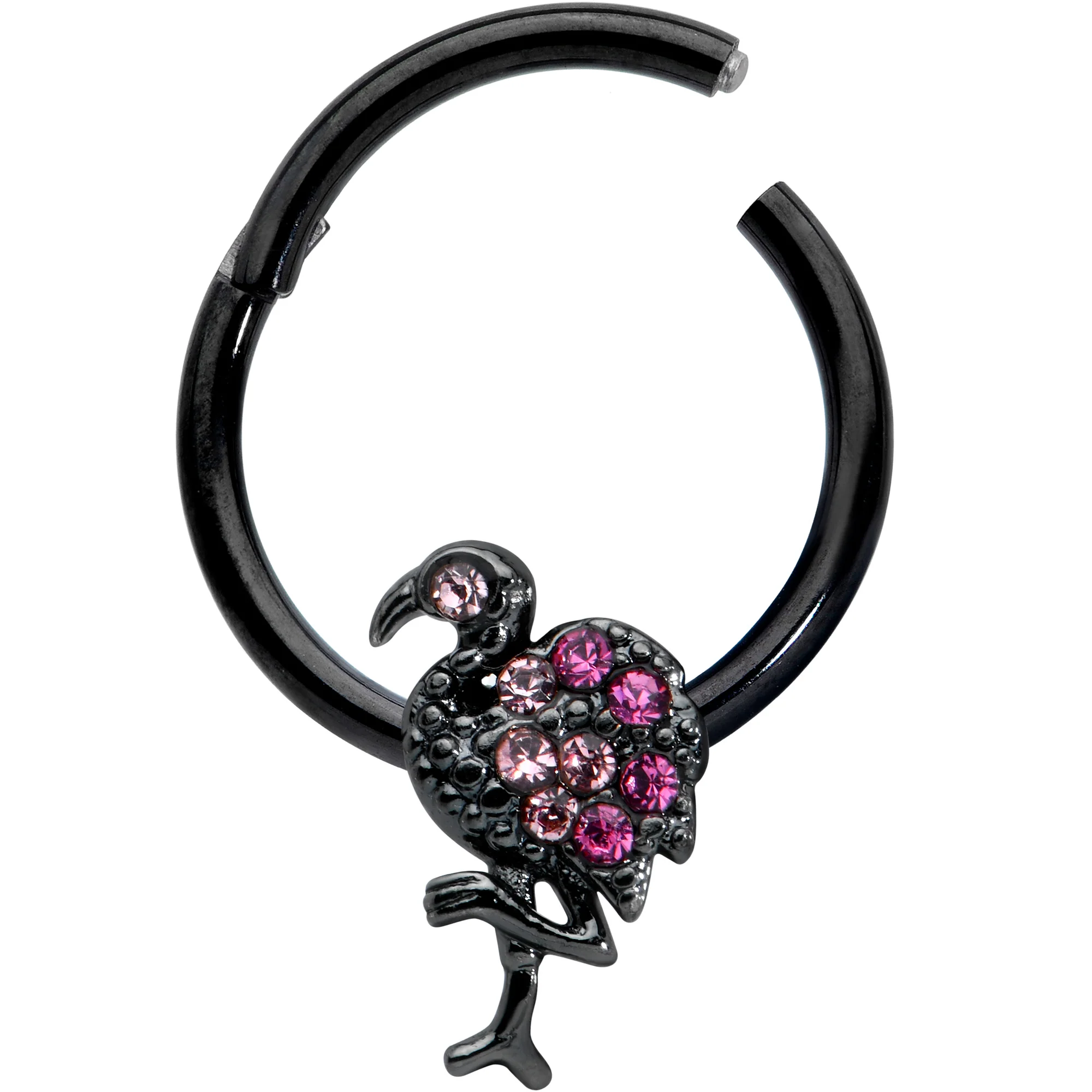 16G 3/8 Pink Gem Black Fashion Flamingo Hinged Segment Ring - Image 2