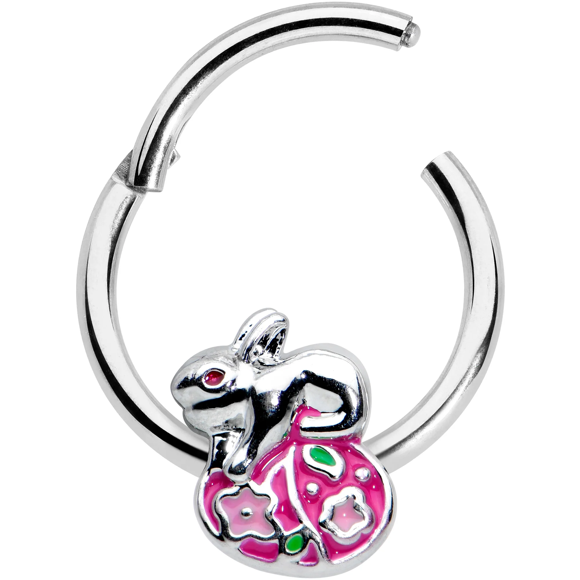 16G 3/8 Pink Gem Easter Egg Easter Bunny Hinged Segment Ring - Image 2