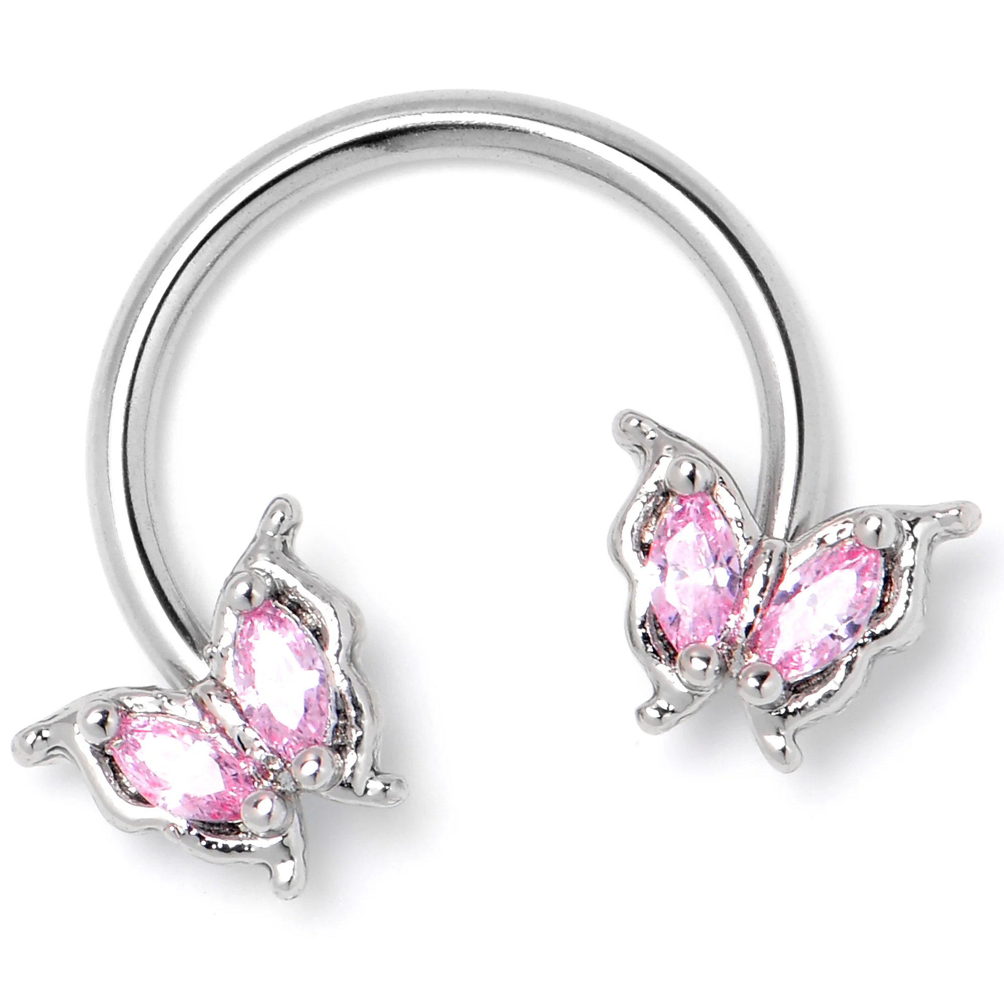 16G 3/8 Pink Gem Fancy Fab Butterfly Horseshoe Circular Barbell - Image 3