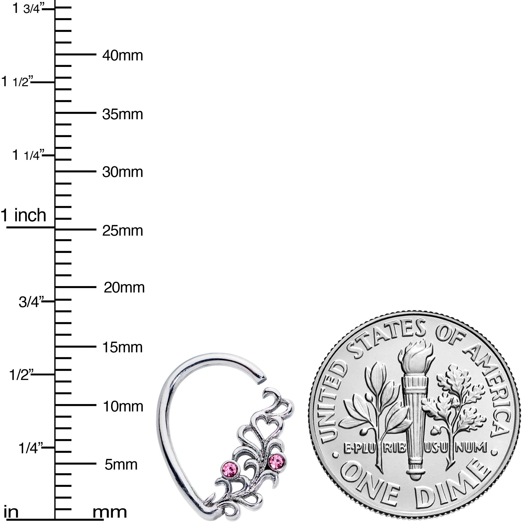 16G 3/8 Pink Gem Heart Drop Left Ear Cartilage Closure Ring - Image 2