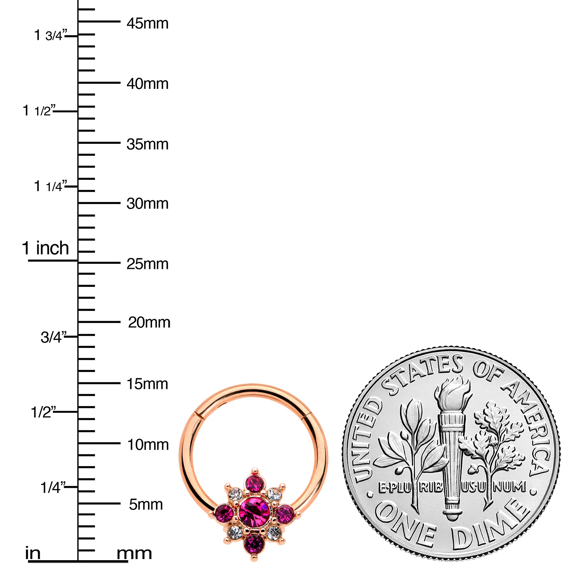 16G 3/8 Pink Gem Rose Gold Tone Glamour Star Hinged Segment Ring - Image 3