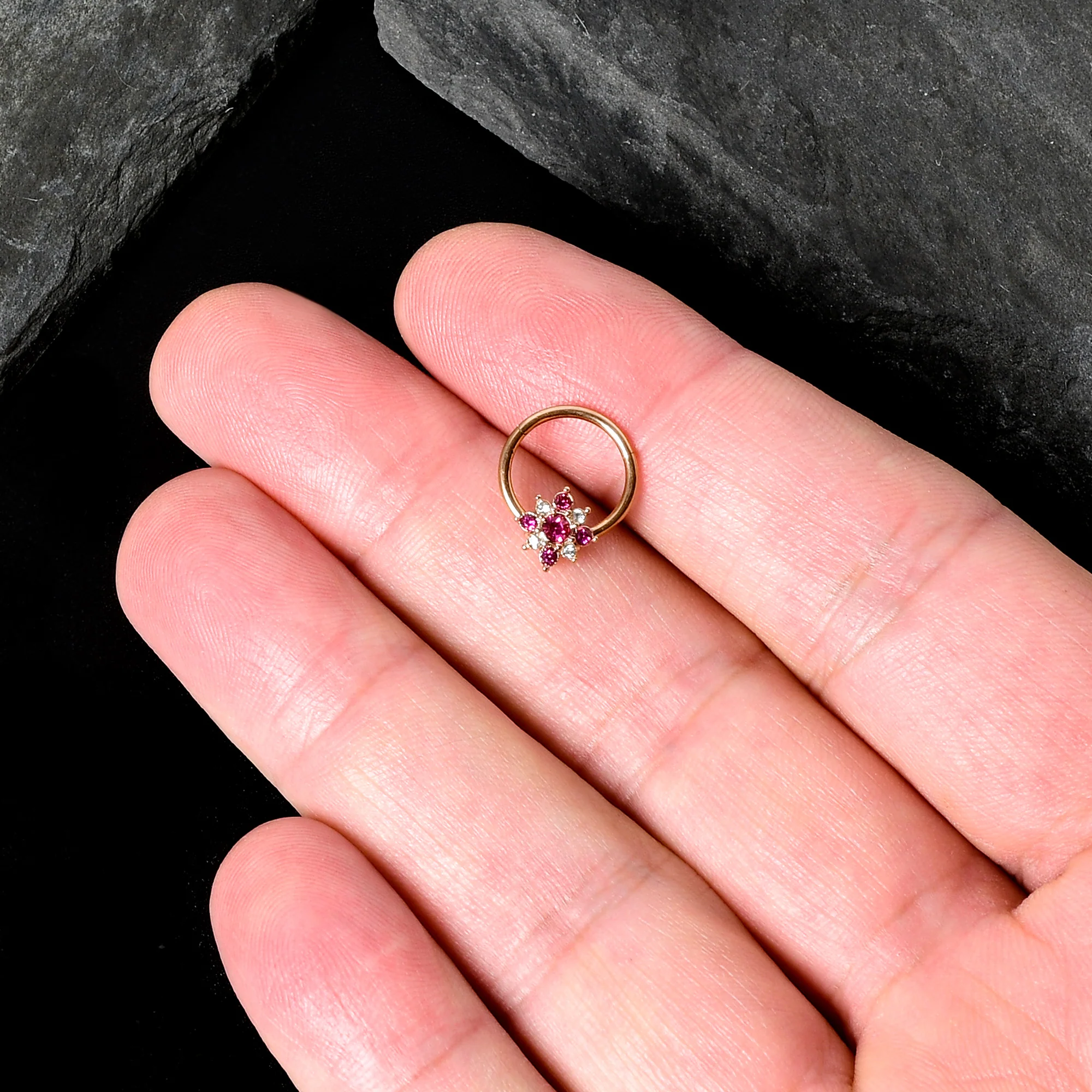 16G 3/8 Pink Gem Rose Gold Tone Glamour Star Hinged Segment Ring - Image 8