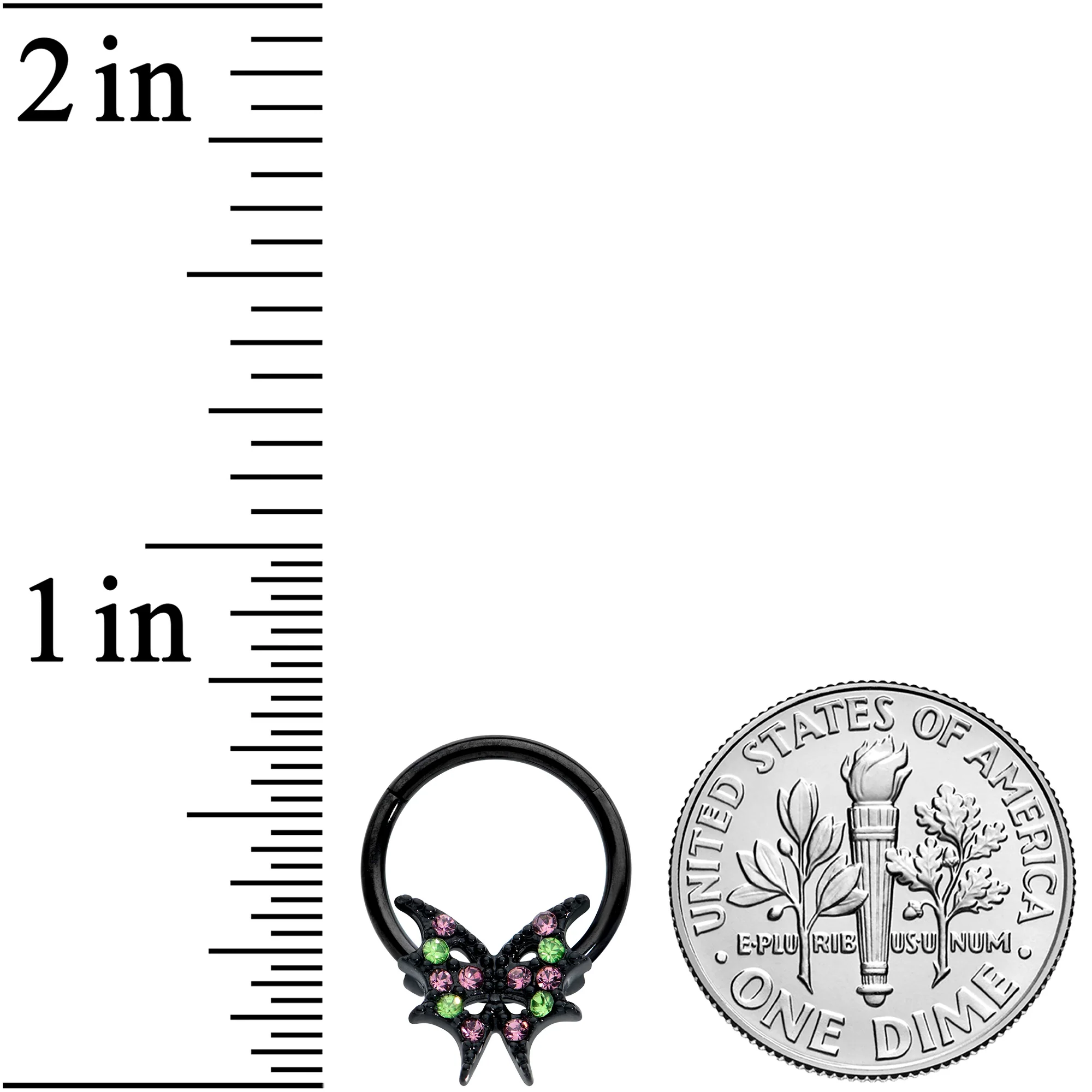 16G 3/8 Pink Green Gem Bat Wings Halloween Hinged Segment Ring - Image 3