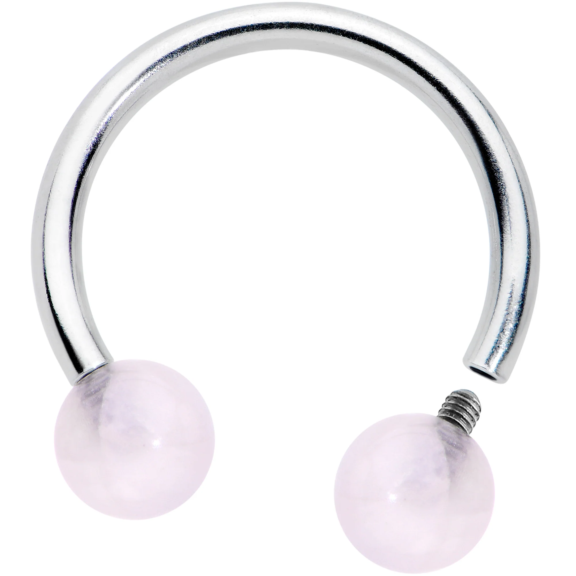 16G 3/8 Pink Stone Ball End Internally Threaded Horseshoe - Image 2