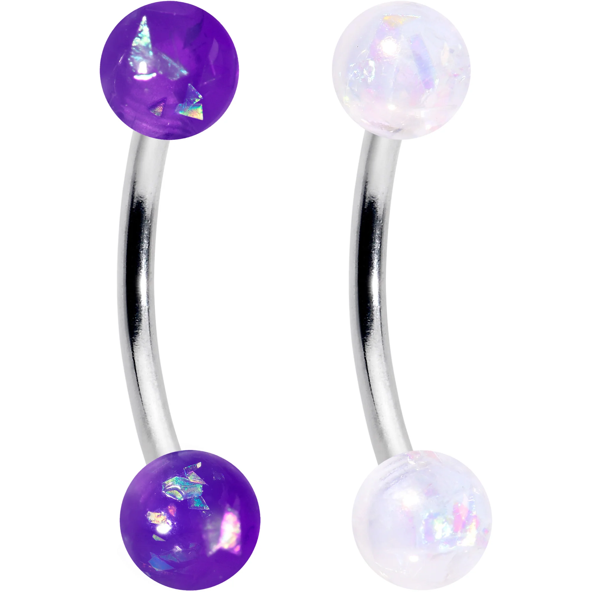 16G 3/8 Pink White Purple Faux Opal PackCurved Eyebrow Ring Set of 4 - Image 2