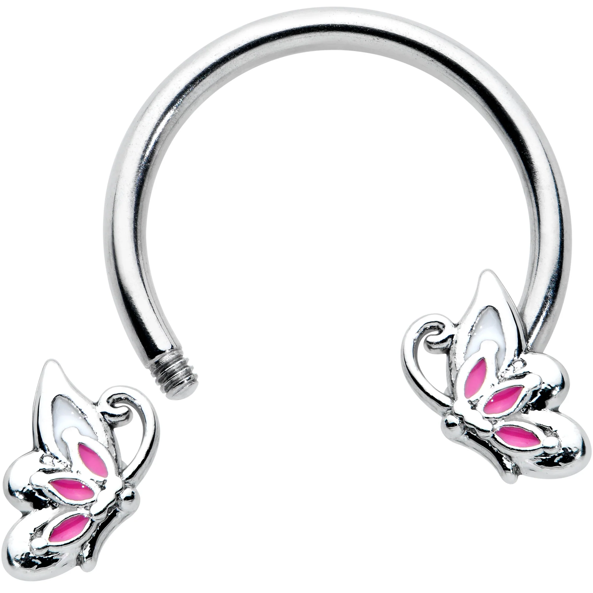 16G 3/8 Pink Wings Butterfly Horseshoe Circular Barbell - Image 2