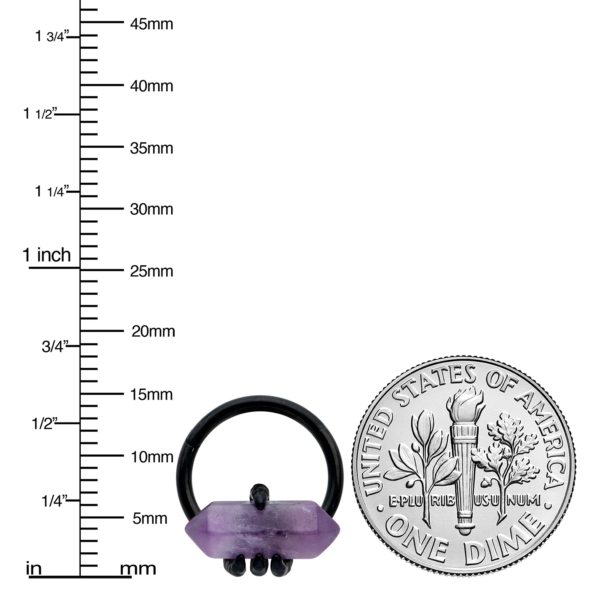 16G 3/8 Purple Amethyst Black Claw Obelisk Hinged Segment Ring - Image 4