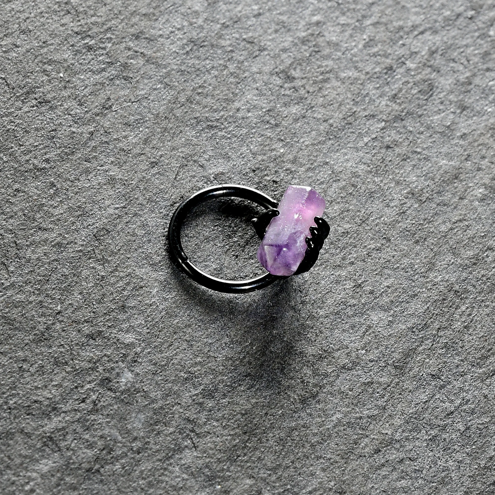 16G 3/8 Purple Amethyst Black Claw Obelisk Hinged Segment Ring - Image 5