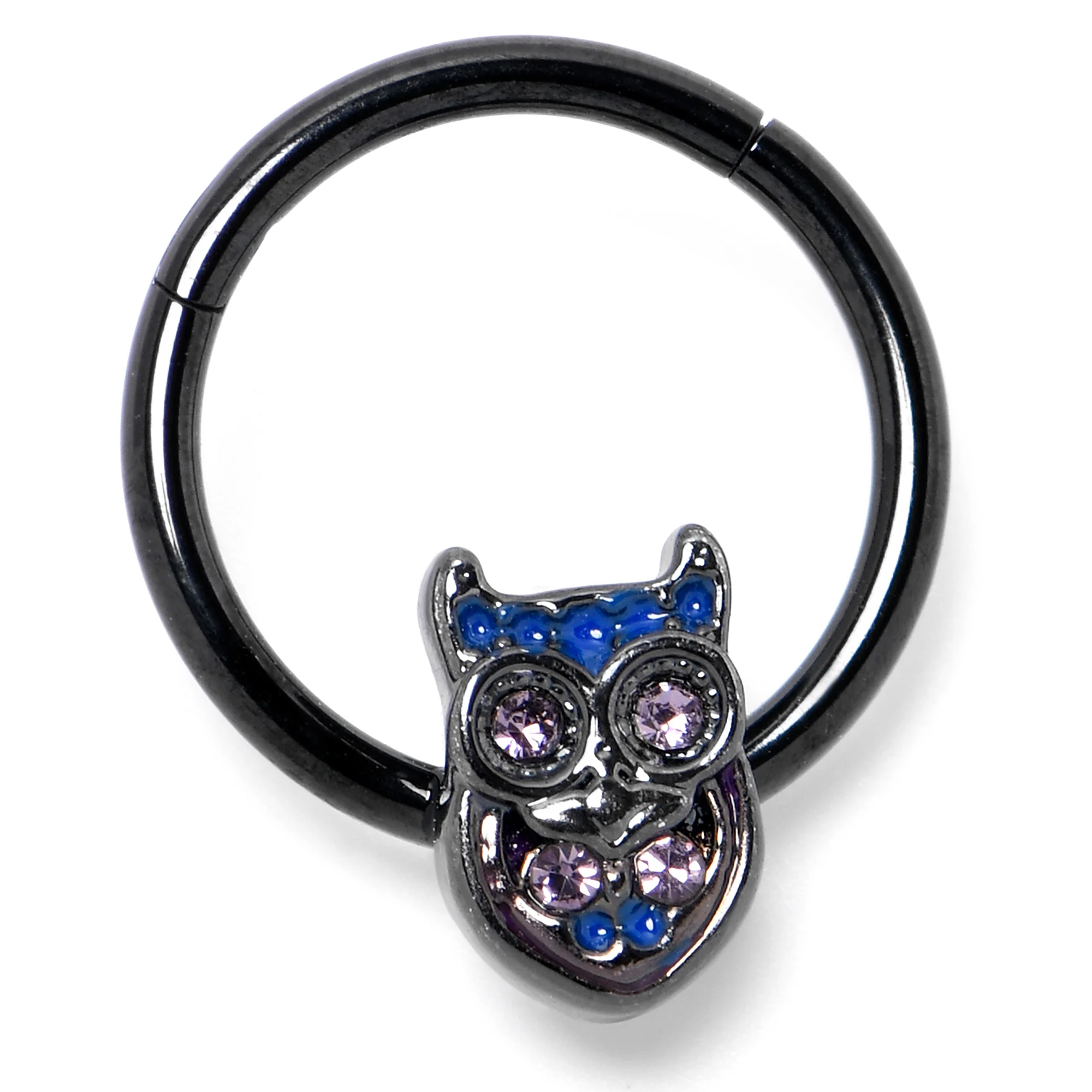 16G 3/8 Purple Gem Black Opulent Owl Hinged Segment Ring - Image 4