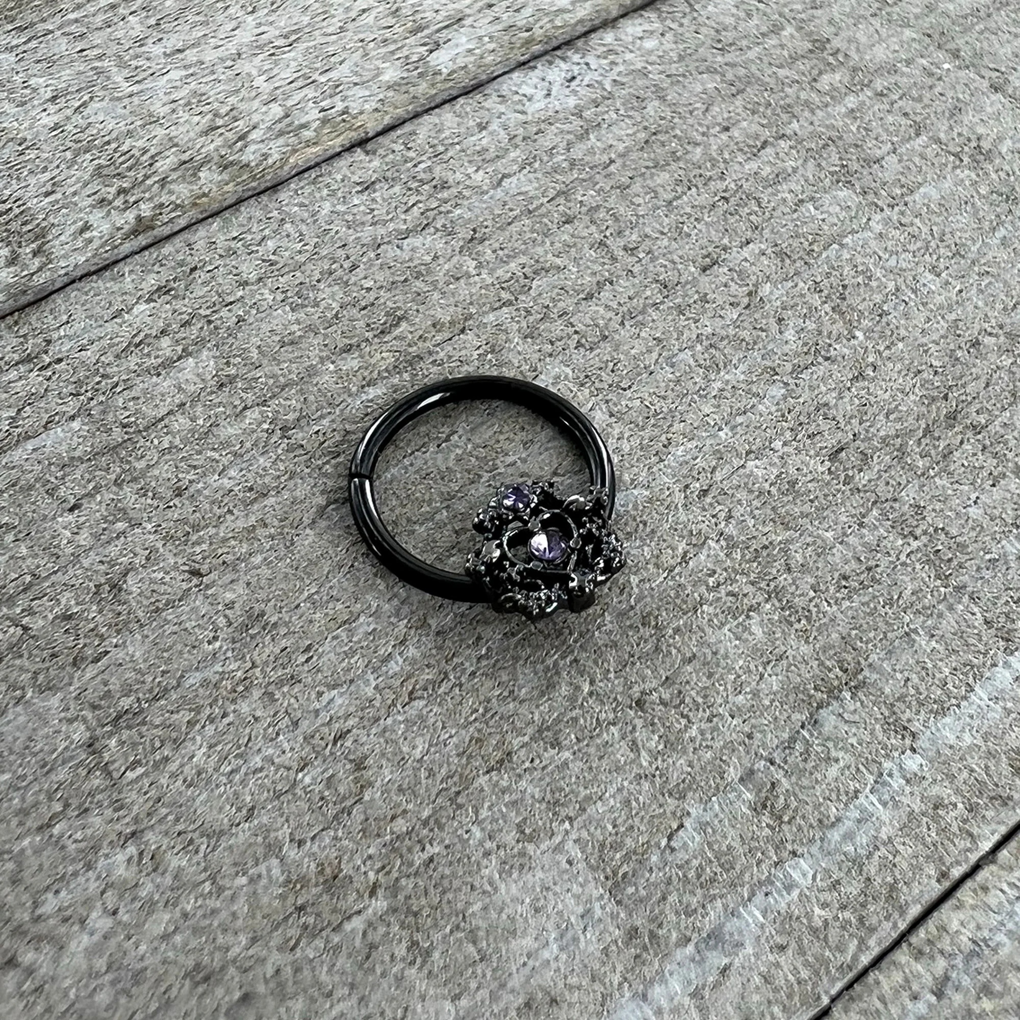 16G 3/8 Purple Gem Black Regal Crown Hinged Segment Ring - Image 4