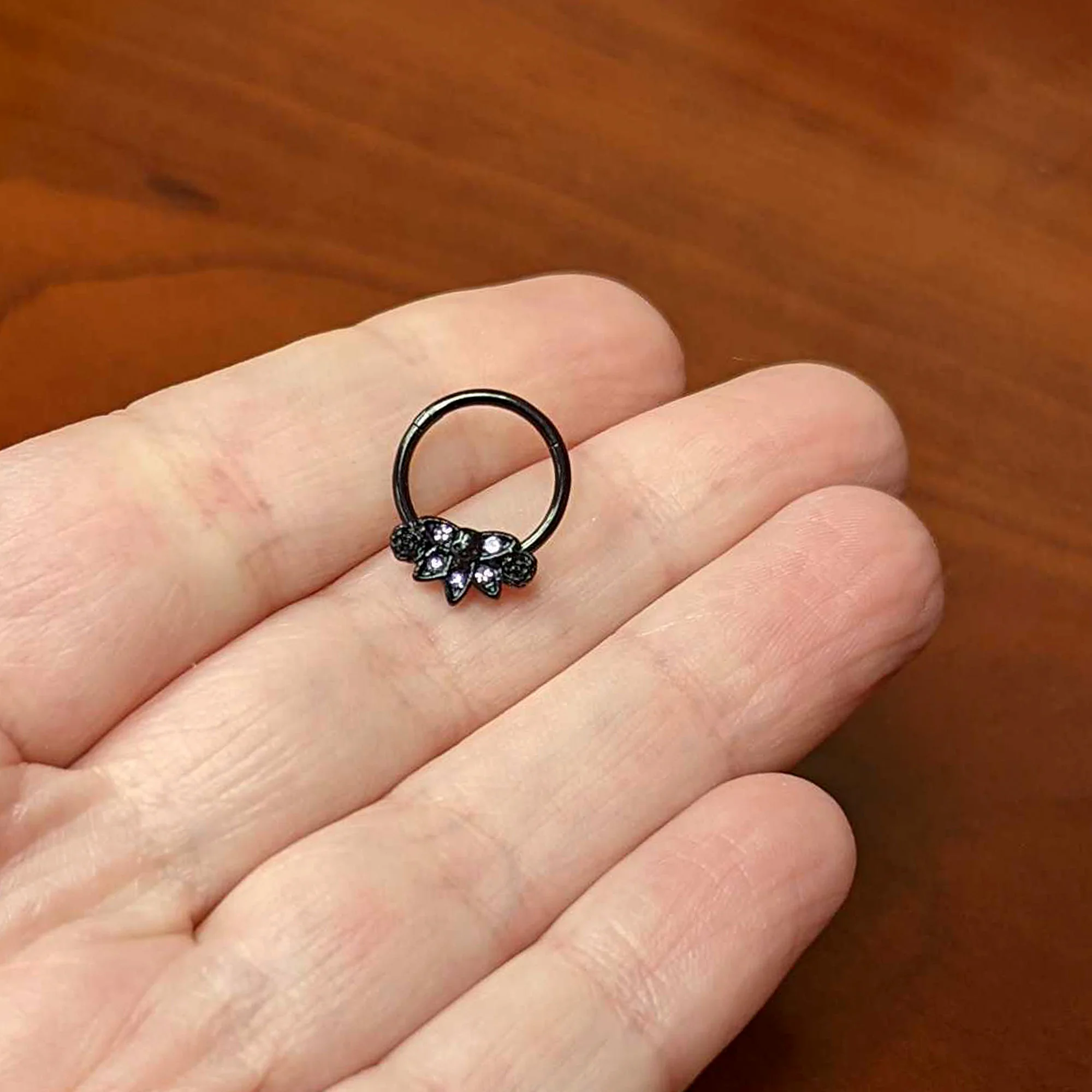 16G 3/8 Purple Gem Black Skull Blossom Hinged Segment Ring - Image 4