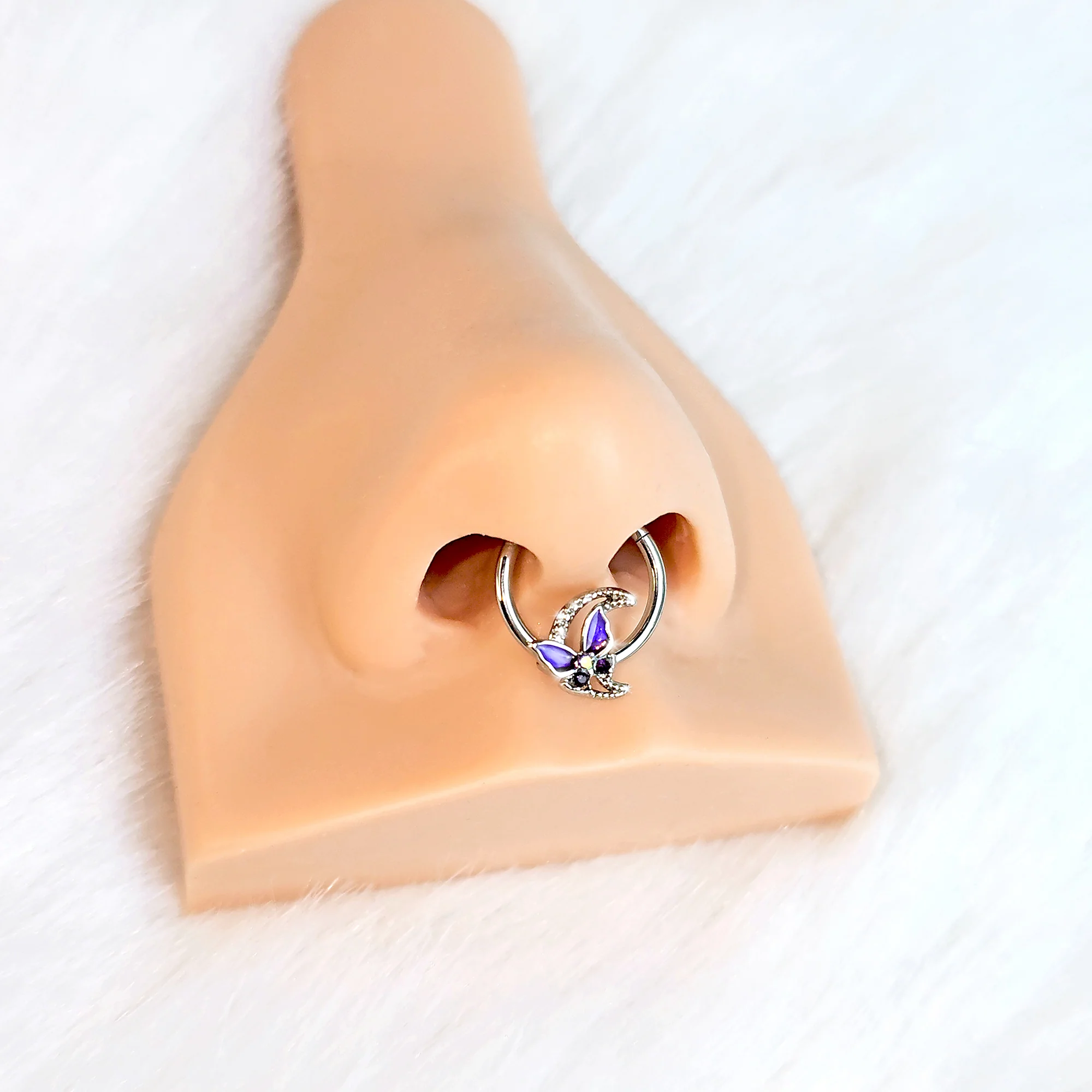 16G 3/8 Purple Gem Butterfly Purple Beauty Hinged Segment Ring - Image 2