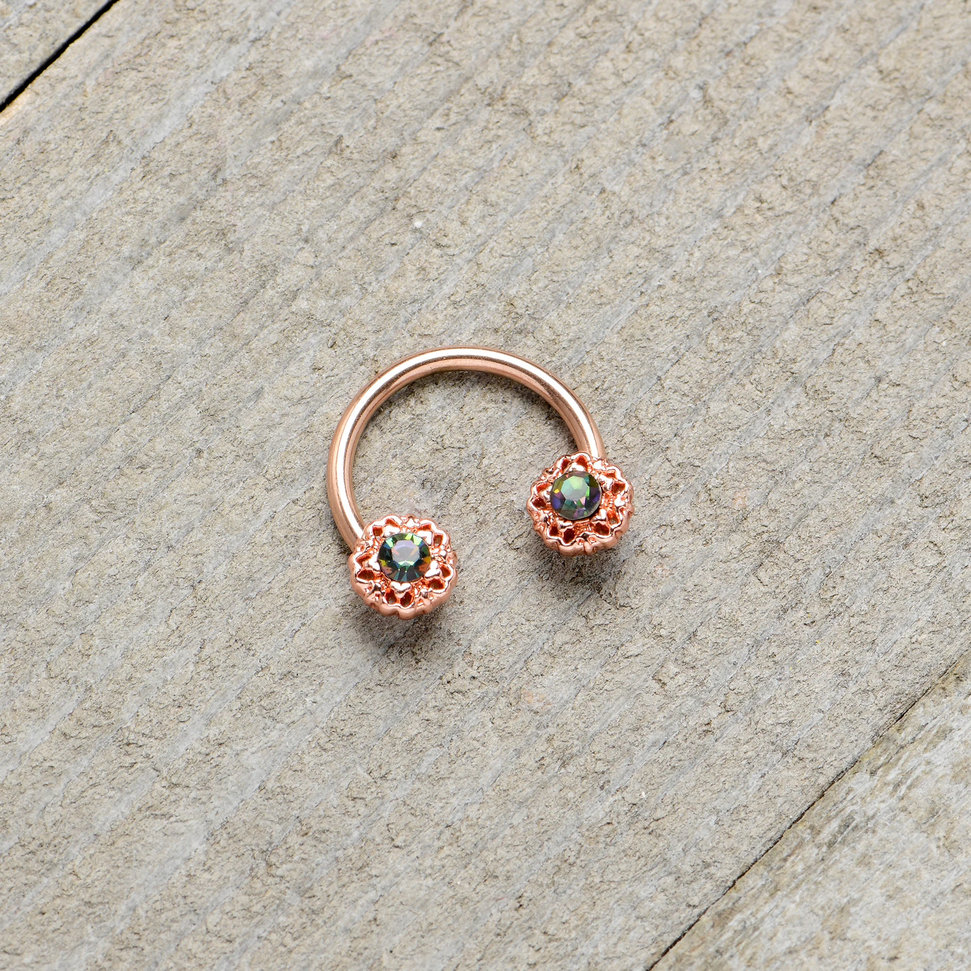 16G 3/8 Purple Tourmaline Rose Gold Tone Flower Circular Barbell - Image 6