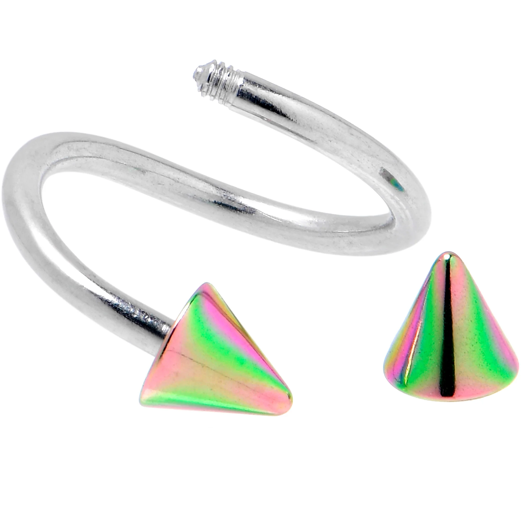 16G 3/8 Rainbow Cone Ends Spiral Twister Eyebrow Ring - Image 2