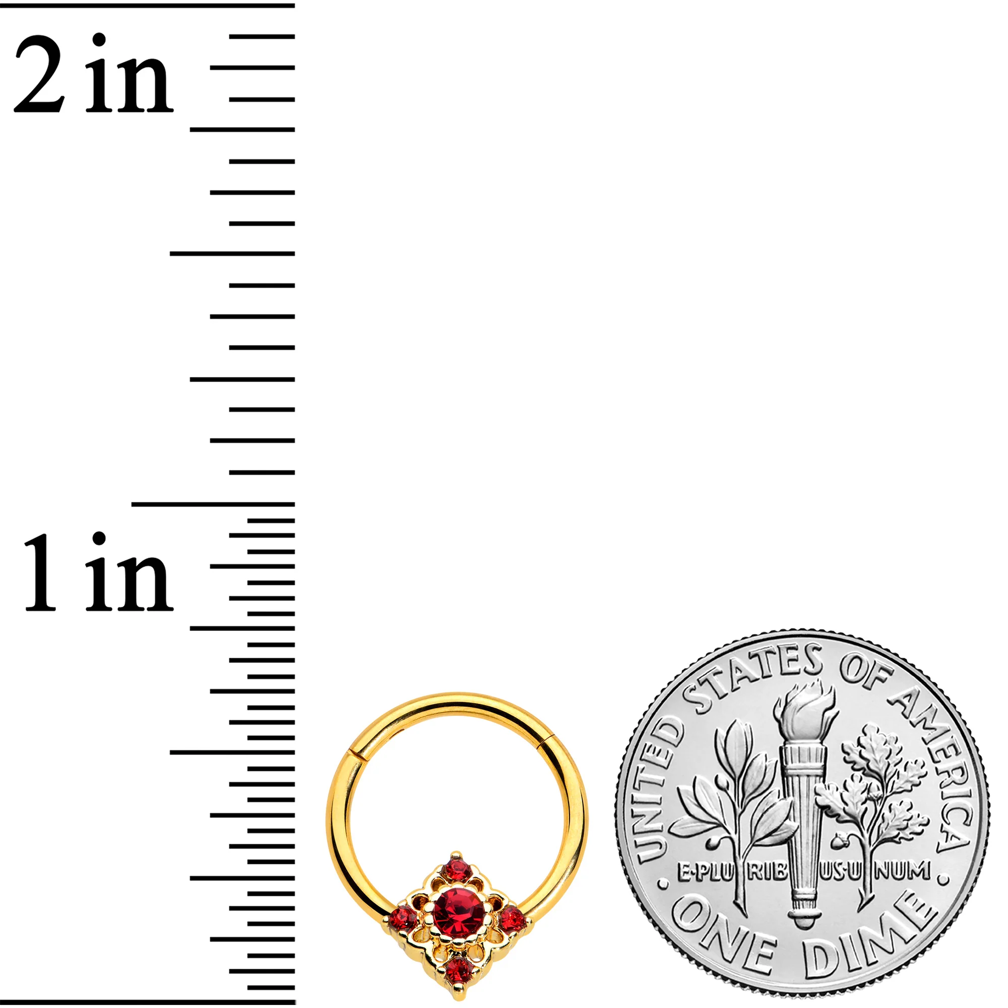 16G 3/8 Red Gem Gold Tone Regal Rhombus Hinged Segment Ring - Image 3