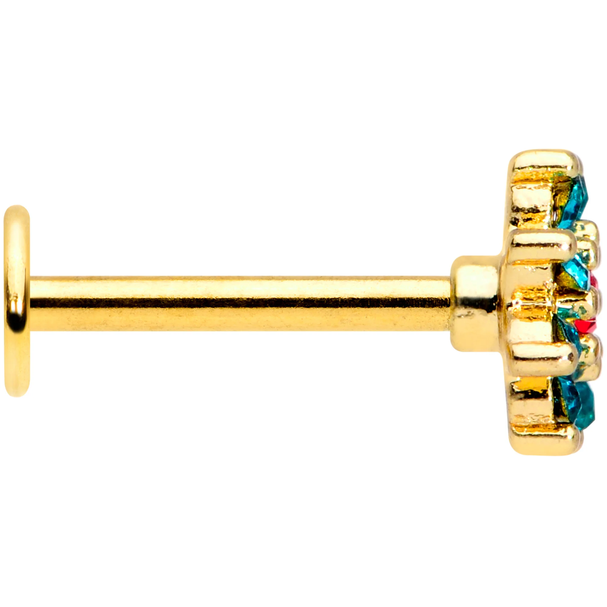16G 3/8 Red Green Gem Gold Tone Christmas Flower Labret Tragus - Image 3