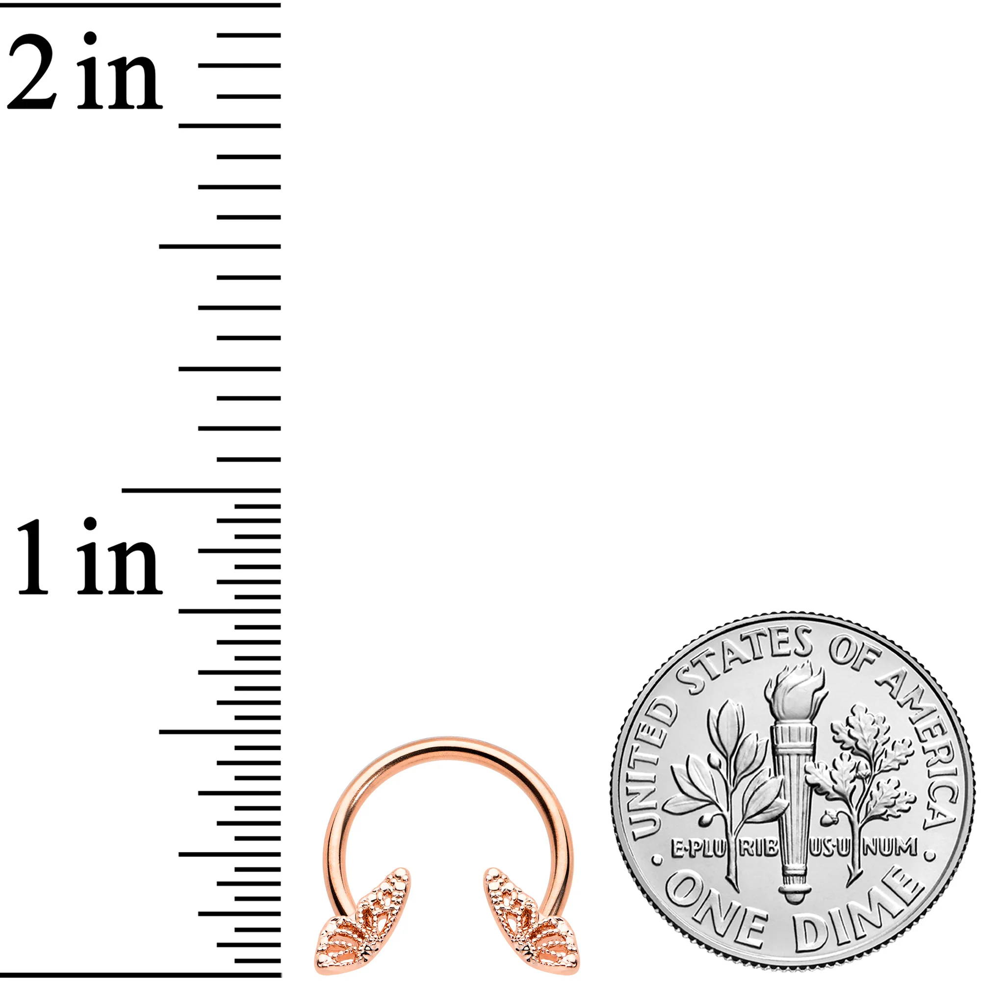 16G 3/8 Rose Gold Hue Texture Butterfly Horseshoe Circular Barbell - Image 3