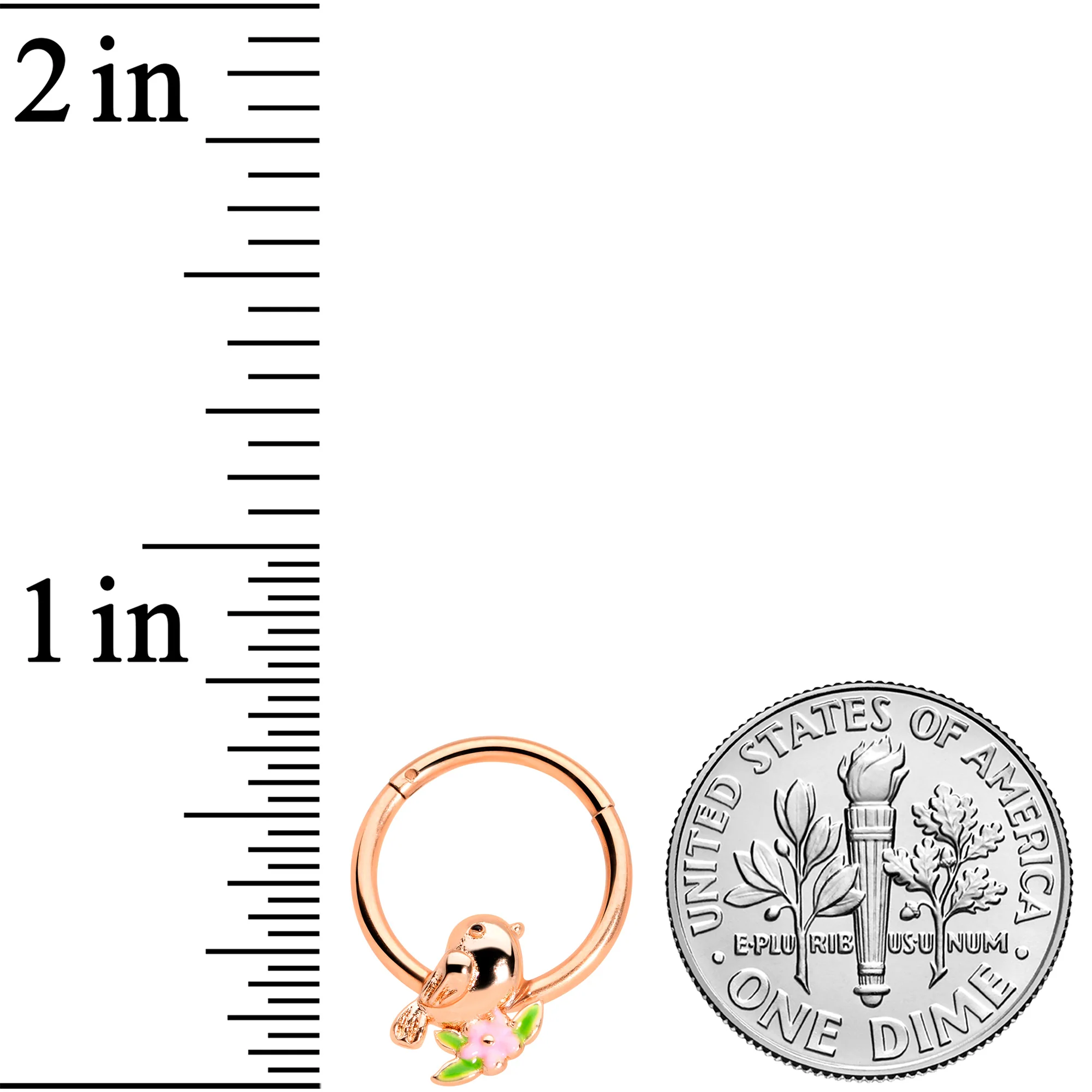 16G 3/8 Rose Gold Tone Bird Pink Flower Hinged Segment Ring - Image 3
