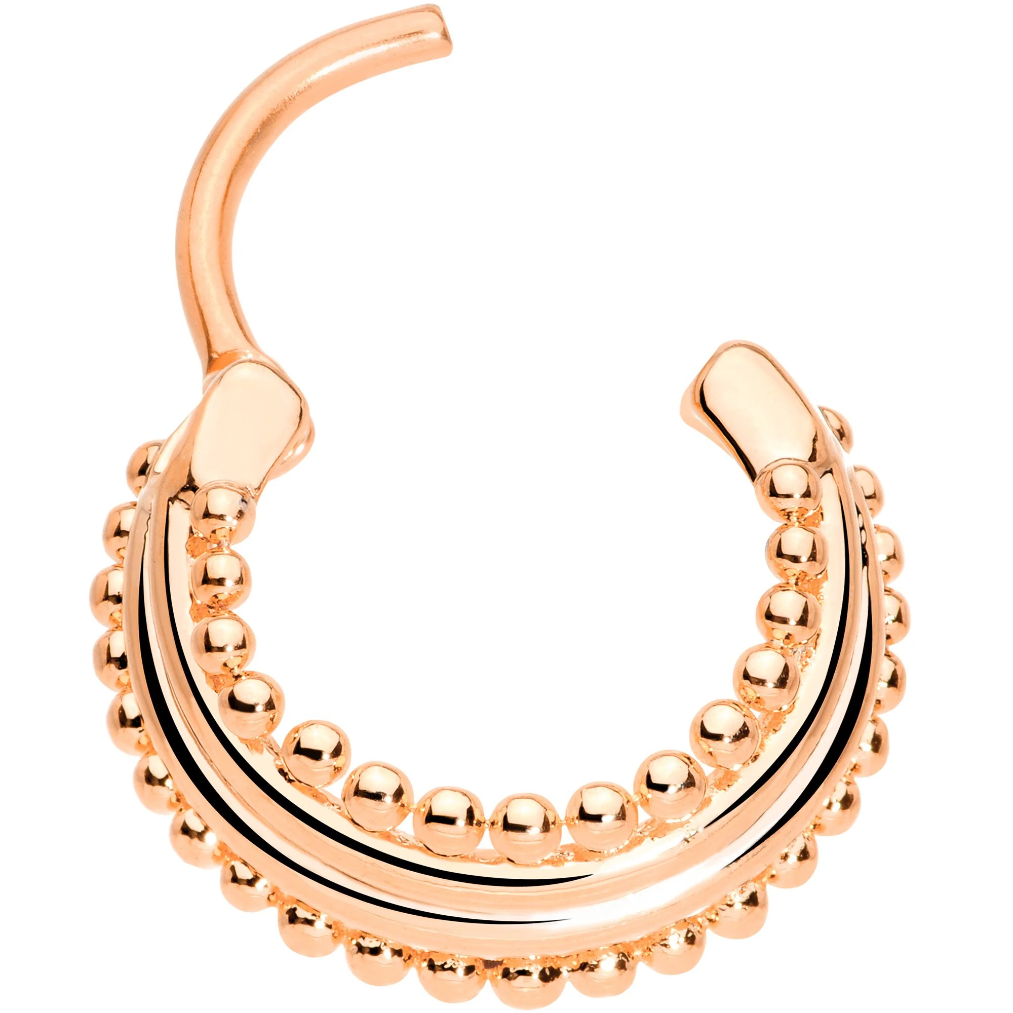 16G 3/8 Rose Gold Tone Delicate Dots Hinged Septum Ring - Image 2