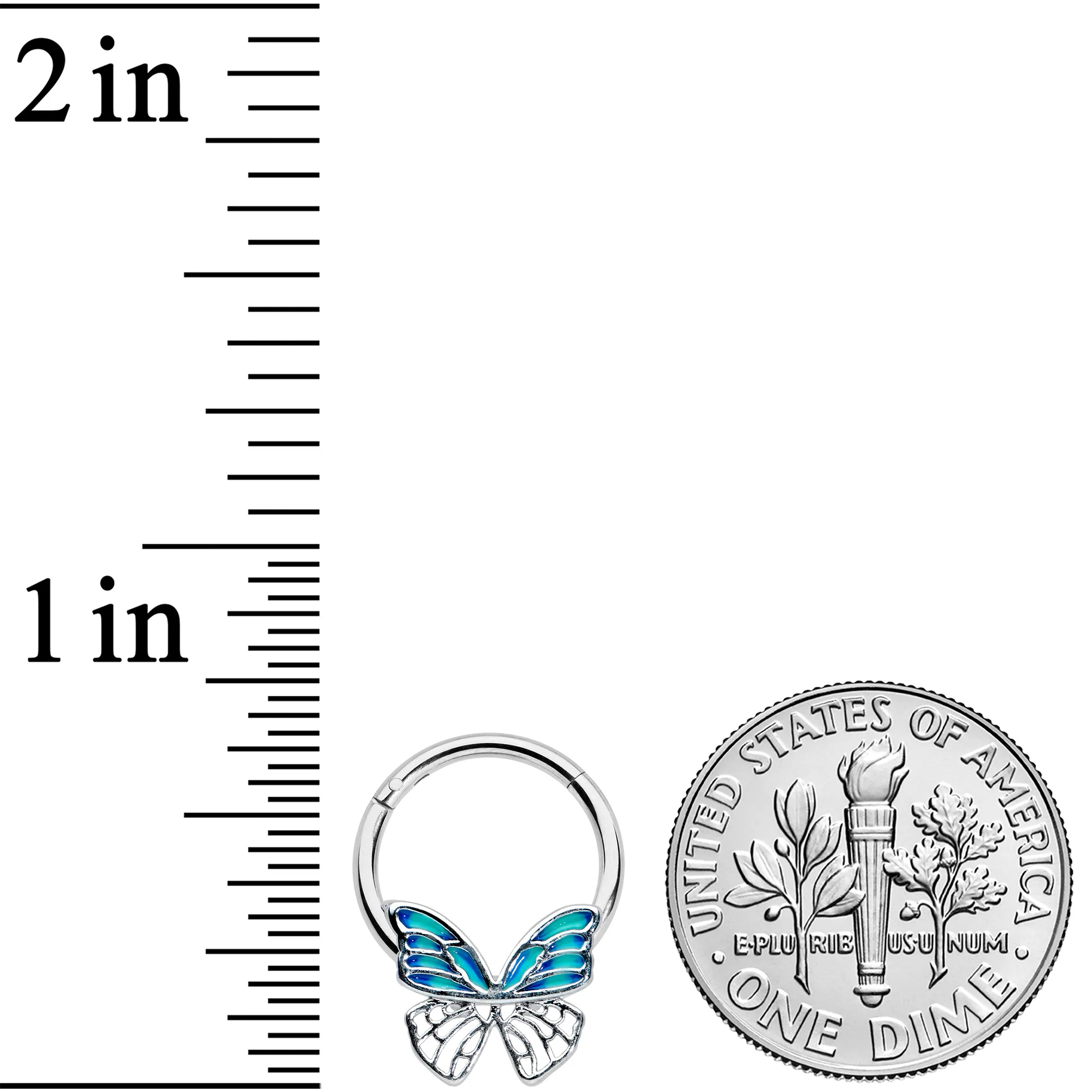 16G 3/8 Simple Blue Butterfly Wings Hinged Segment Ring - Image 3