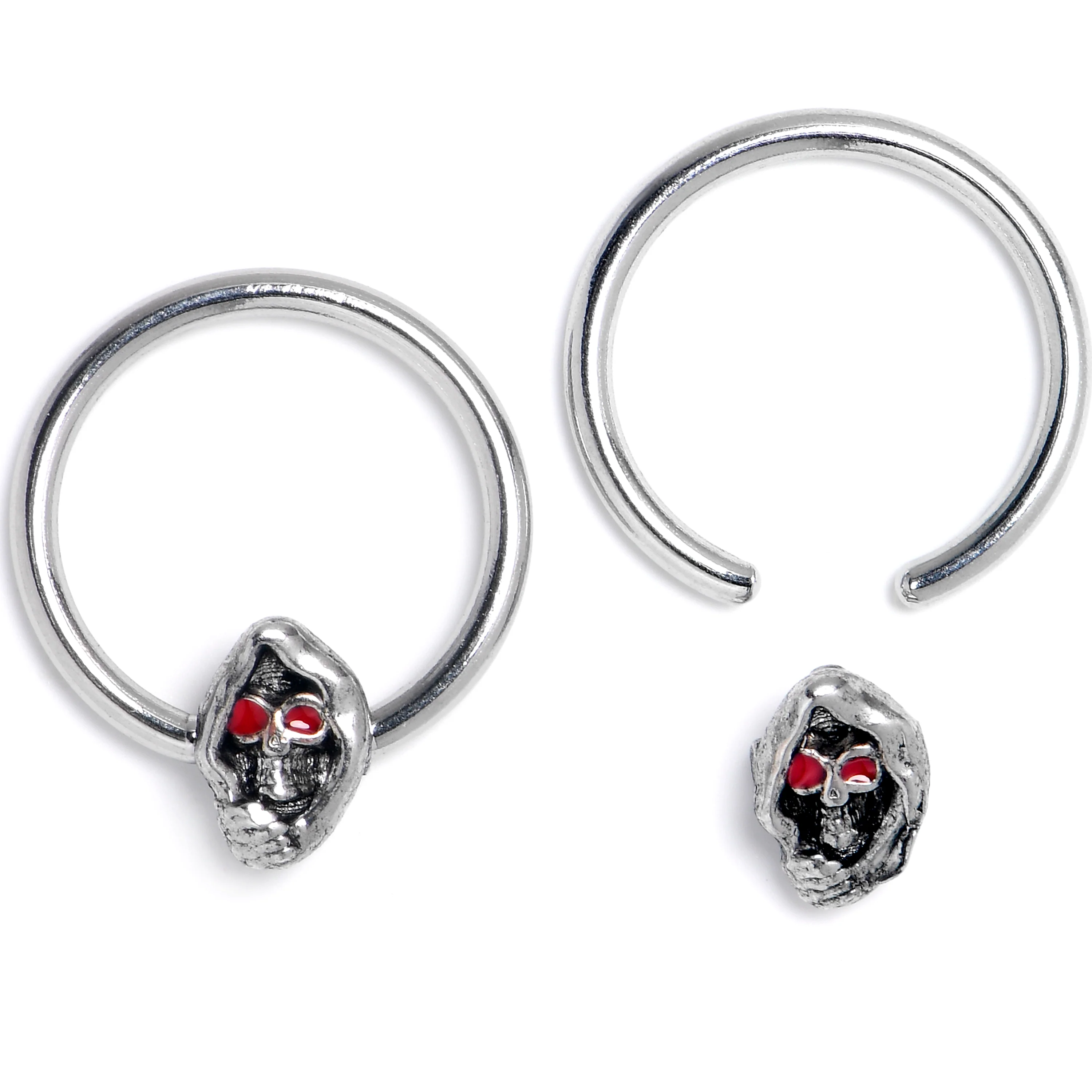 16G 3/8 Skull Red Eyes BCR Captive Bead Ring Set of 4 - Image 2