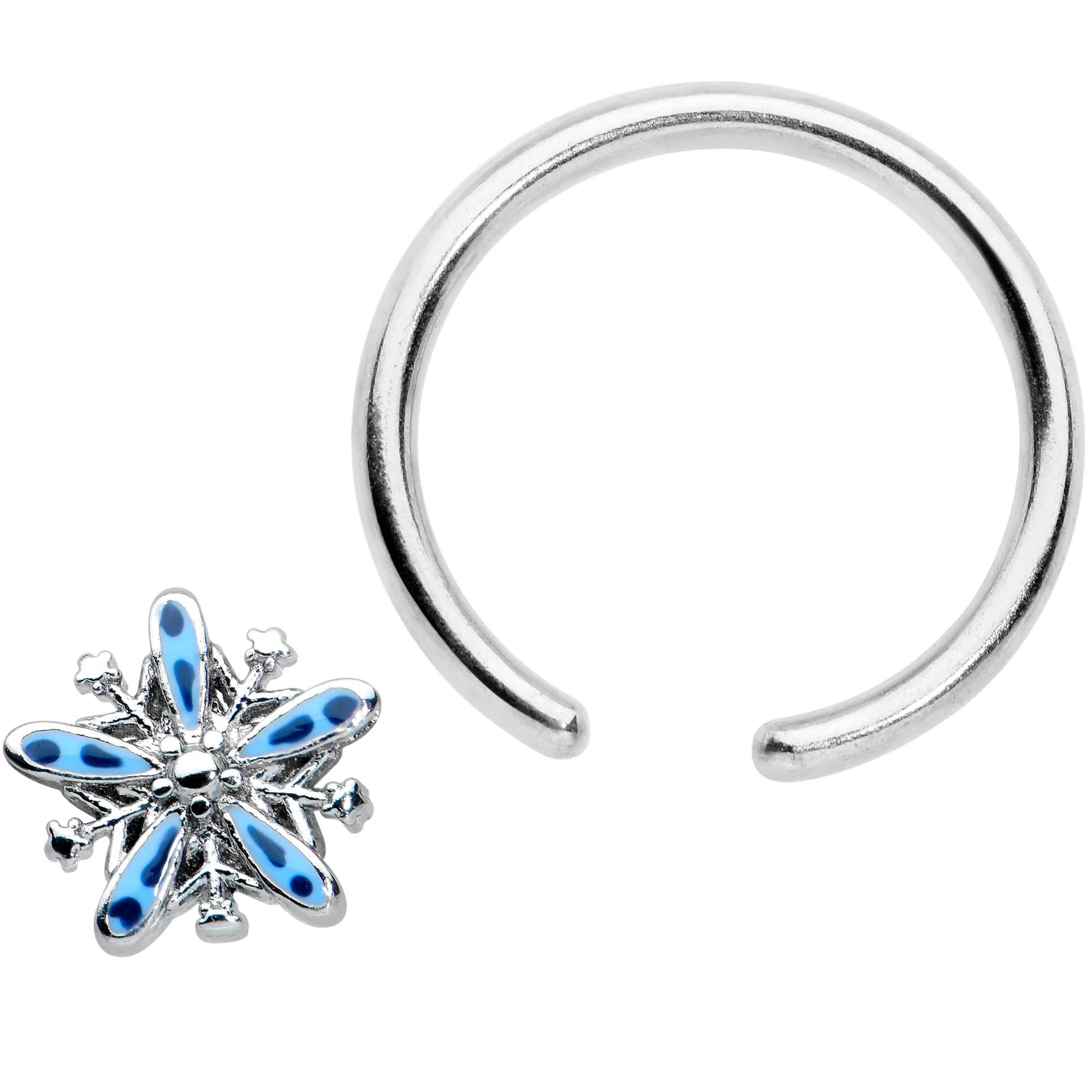 16G 3/8 Snowflake Blues Christmas BCR Captive Charm Ring - Image 2