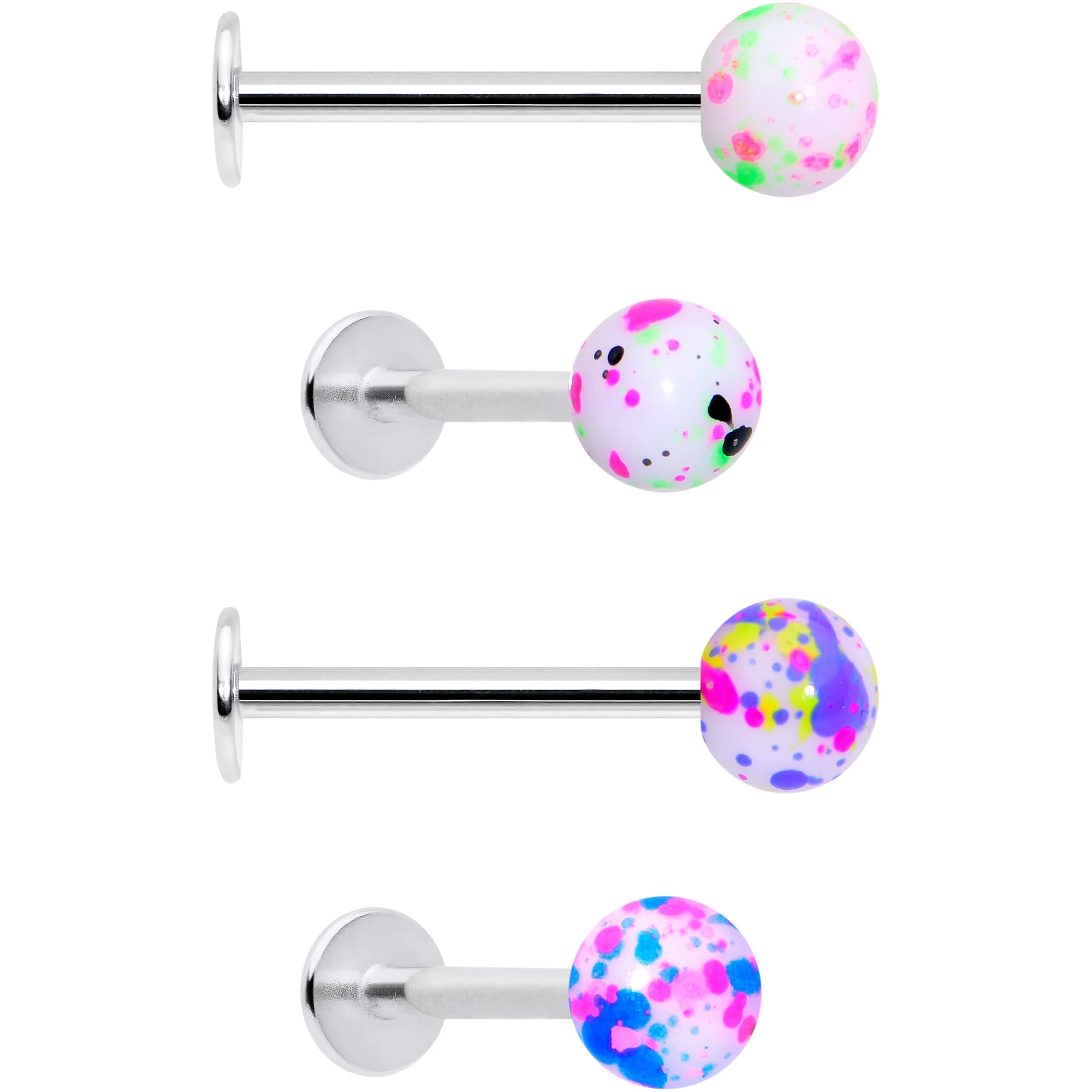 16G 3/8 Splatter Pink Blue Labret Monroe Tragus Set of 4 - Image 4