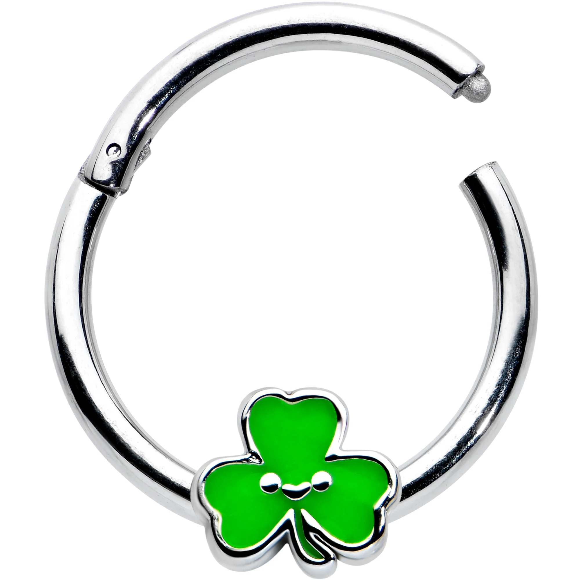 16G 3/8 Sweet Happy Shamrock St Patricks Hinged Segment Ring - Image 2