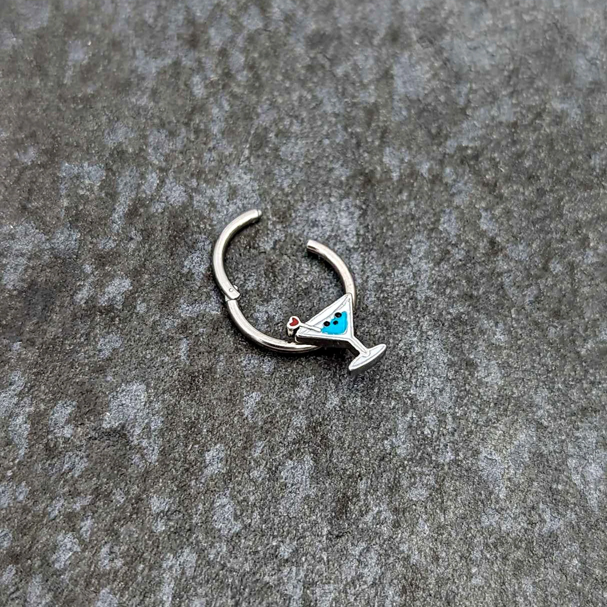 16G 3/8 Sweet Martini Glass Heart Hinged Segment Ring - Image 5