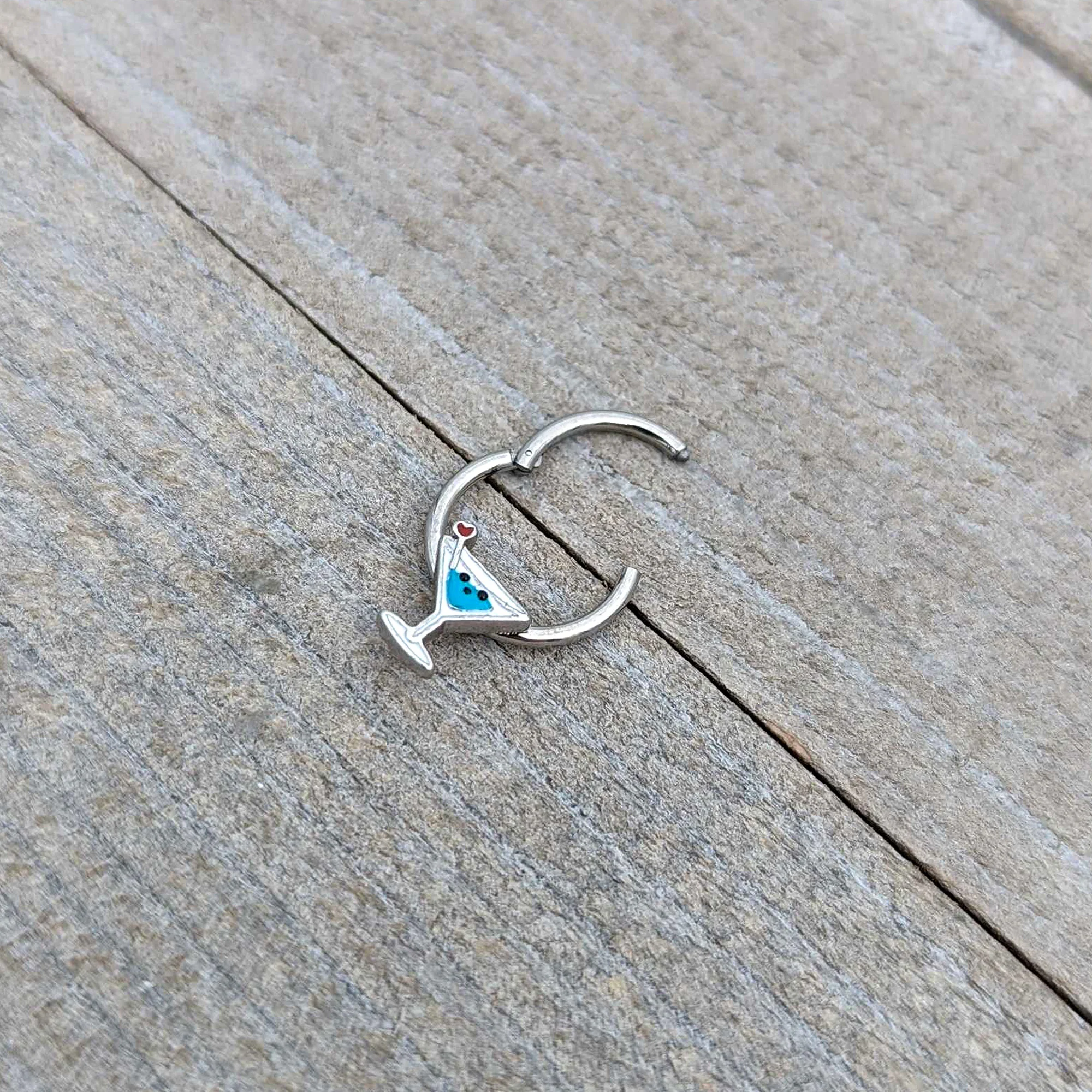 16G 3/8 Sweet Martini Glass Heart Hinged Segment Ring - Image 7