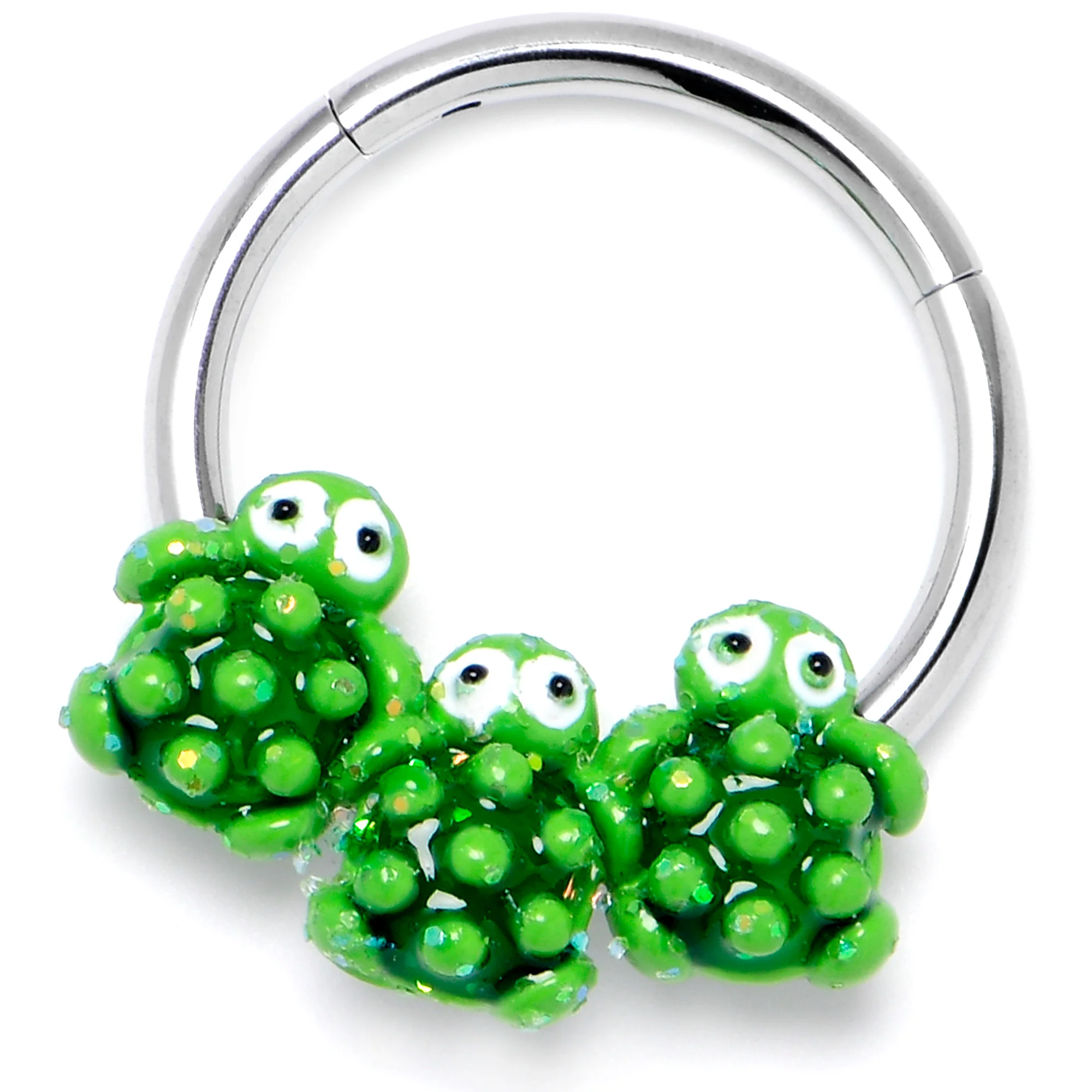 16G 3/8 Texture Turtle Trio Hinged Segment Ring - Image 4