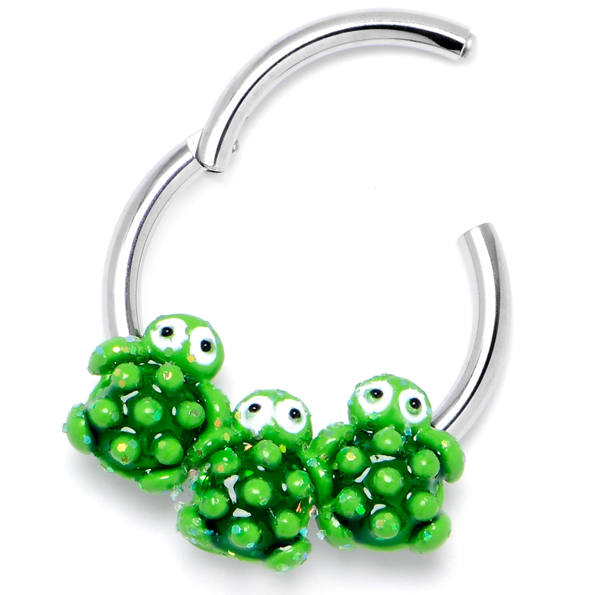 16G 3/8 Texture Turtle Trio Hinged Segment Ring - Image 5