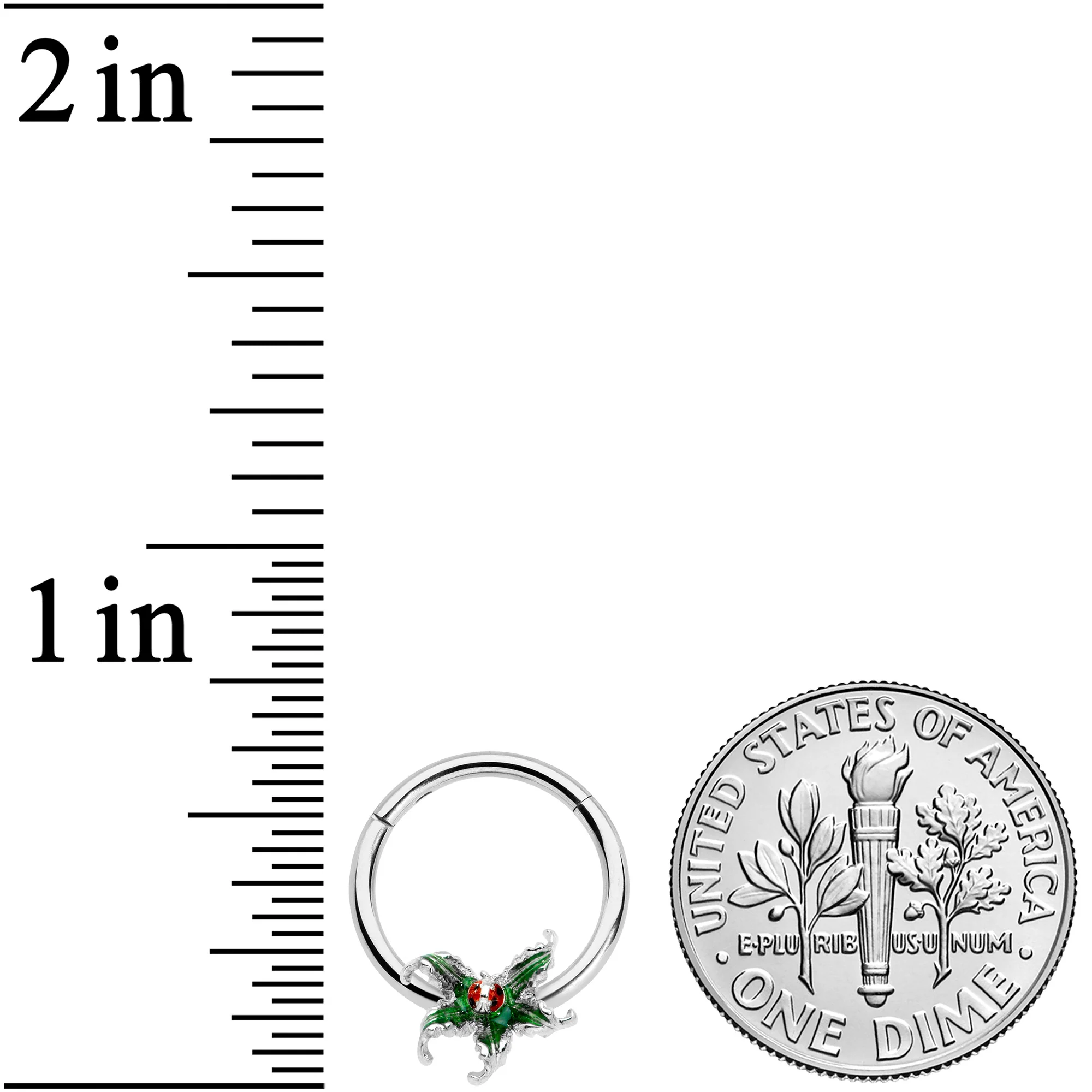 16G 3/8 Tiny Ladybug Leaves Hinged Segment Ring - Image 3