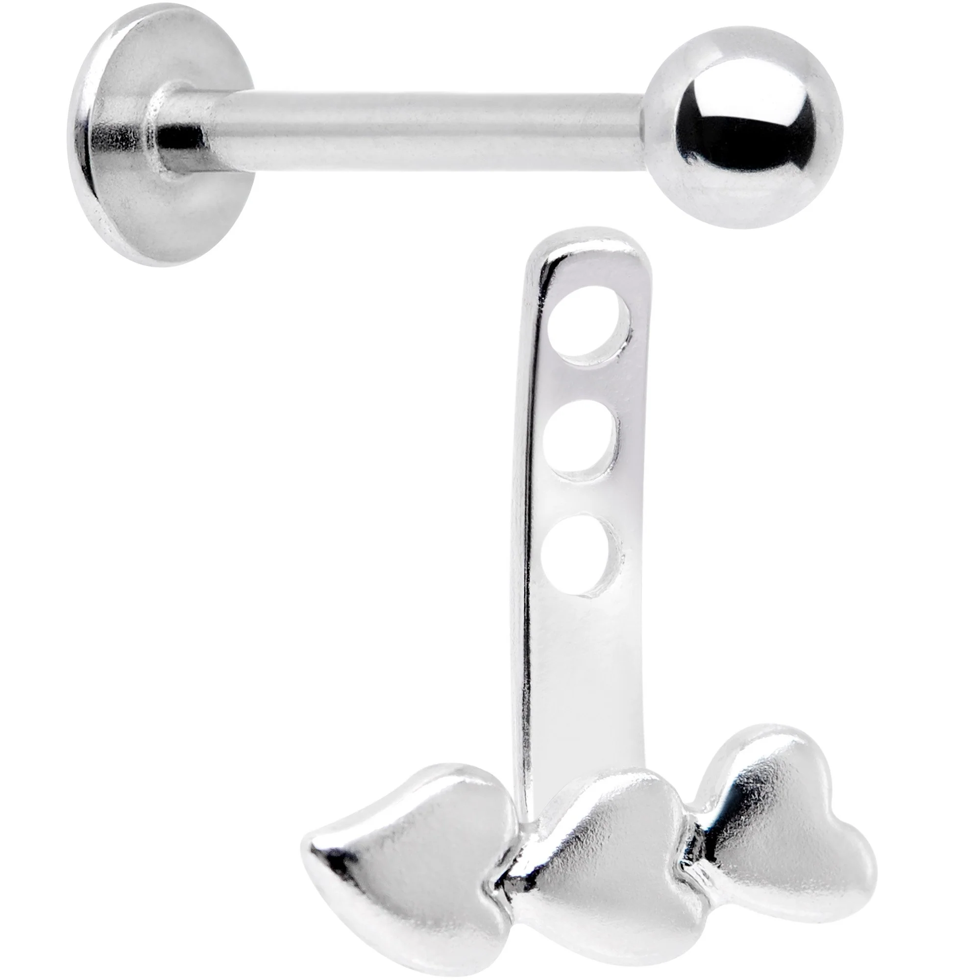 16G 3/8 Triple Heart Dangle Cartilage Tragus Helix Piercing - Image 3