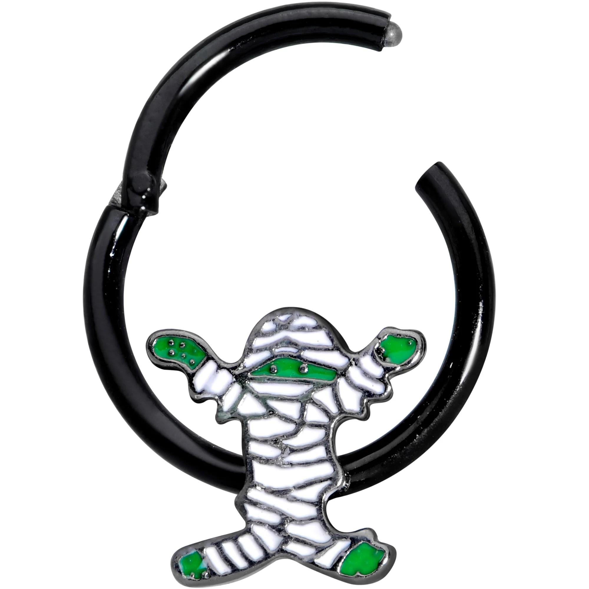 16G 3/8 White Green Mummy Black Halloween Hinged Segment Ring - Image 2