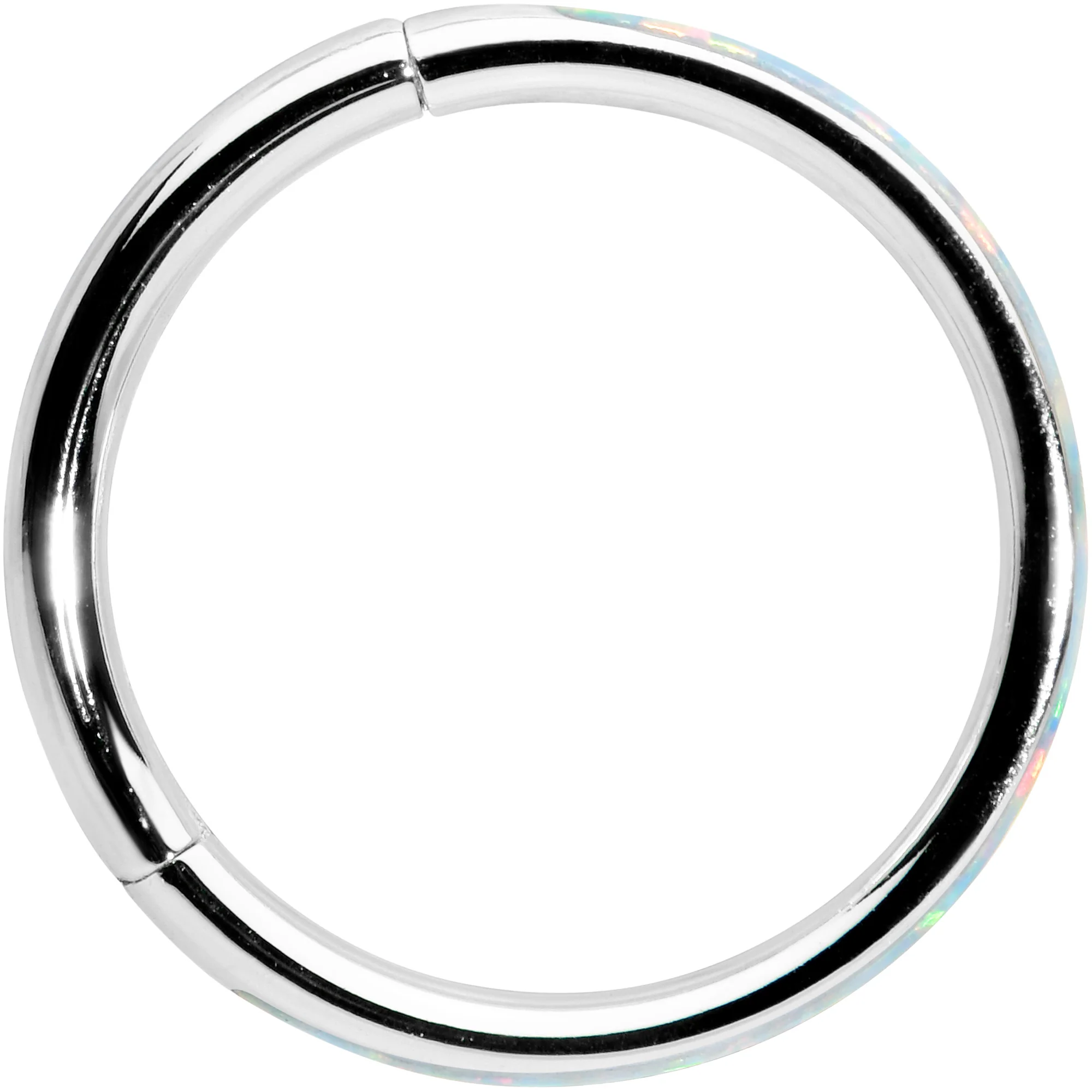 16G 3/8 White Synthetic Opal Forward Facing Hinged Segment Ring - Image 2