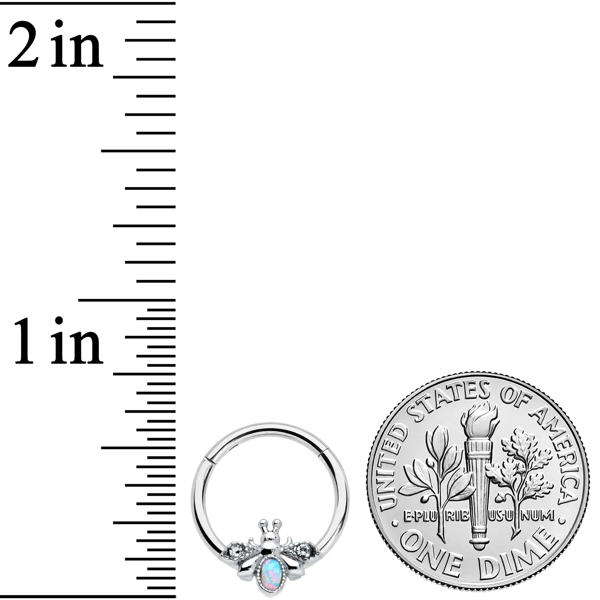 16G 3/8 White Synthetic Opal Insect Hinged Segment Ring - Image 3