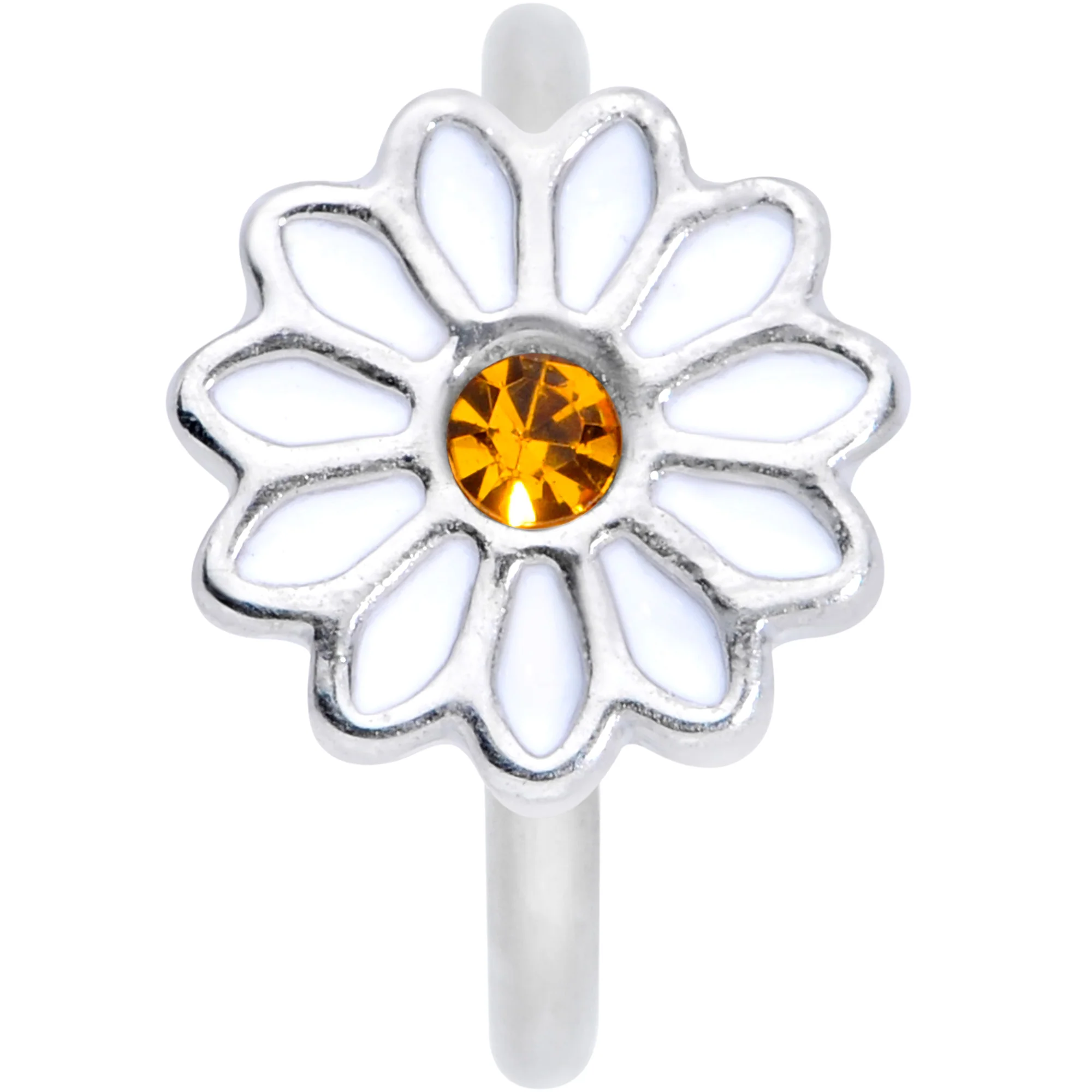 16G 3/8 Yellow Gem Hippie White Daisy Flower Closure Ring - Image 2