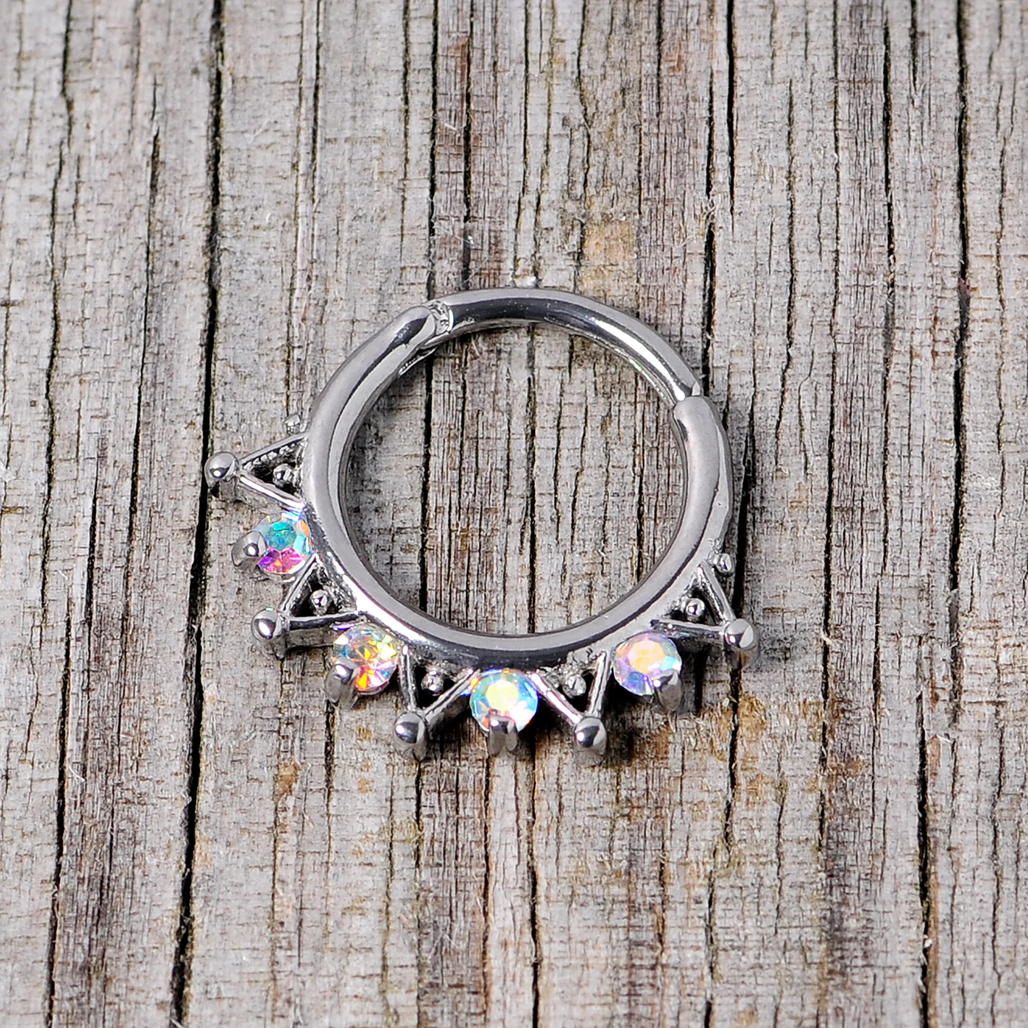 16G 3/8 Aurora CZ Gem Triangles Septum Clicker - Image 4