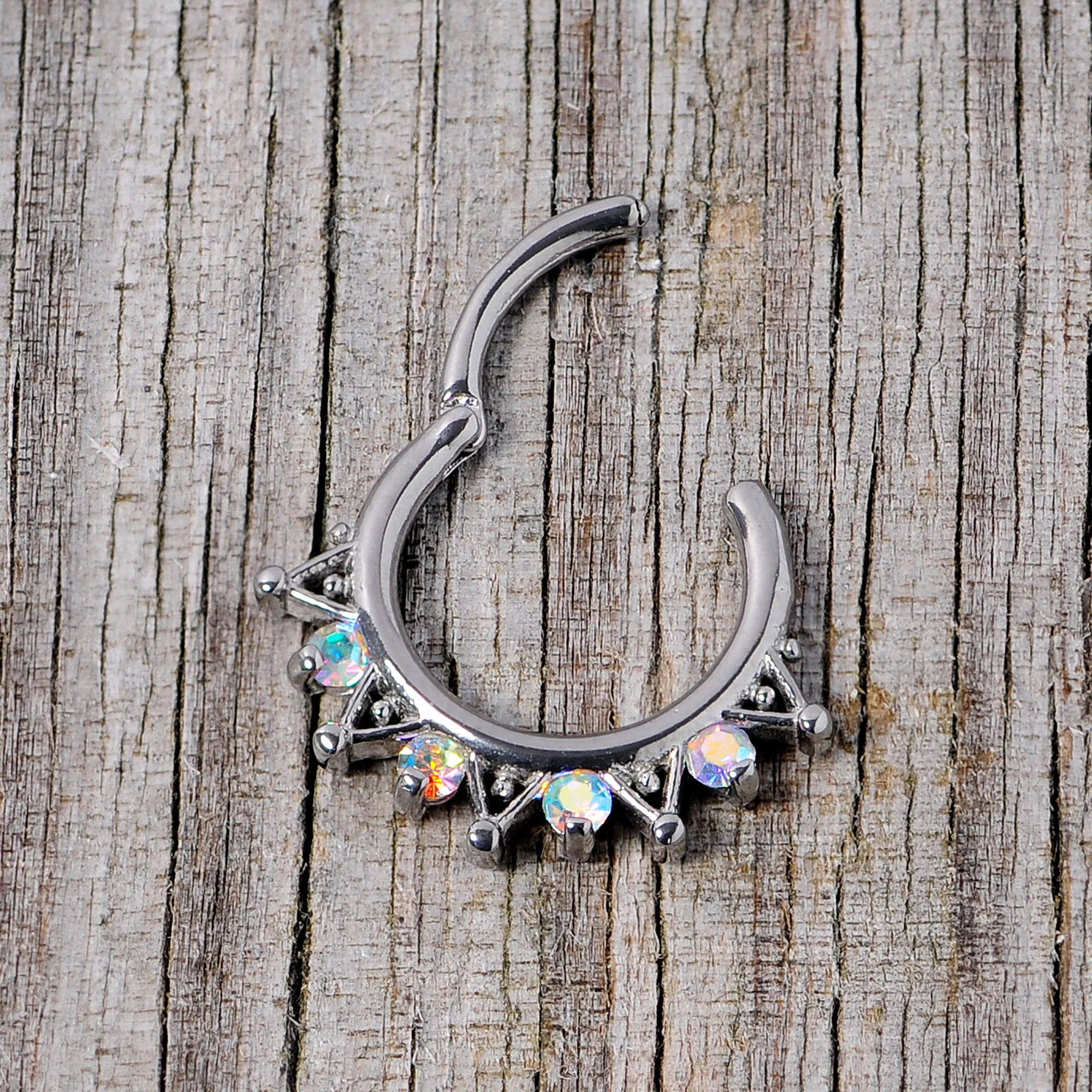 16G 3/8 Aurora CZ Gem Triangles Septum Clicker - Image 5