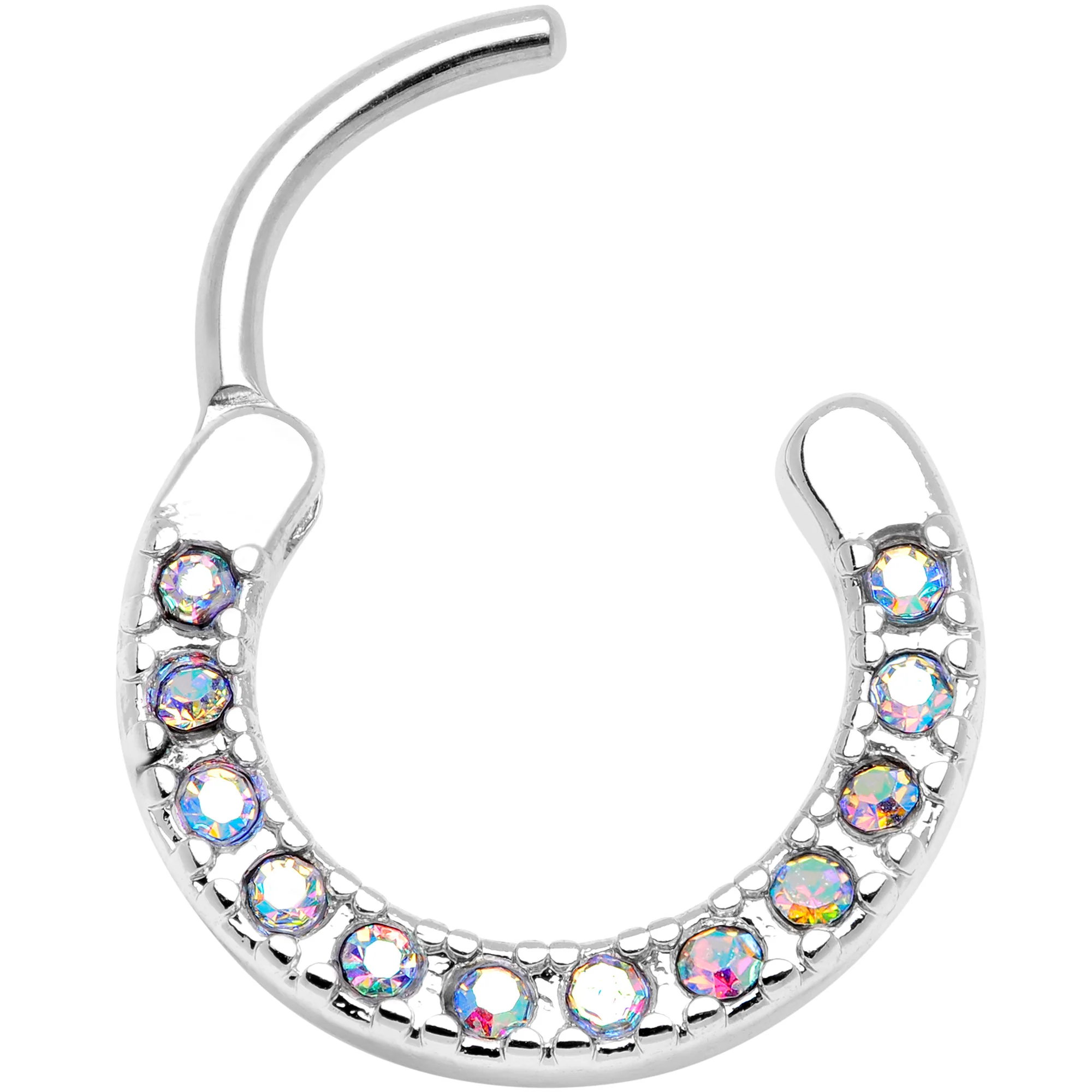 16G 3/8 Aurora Gem Paved Septum Clicker - Image 3