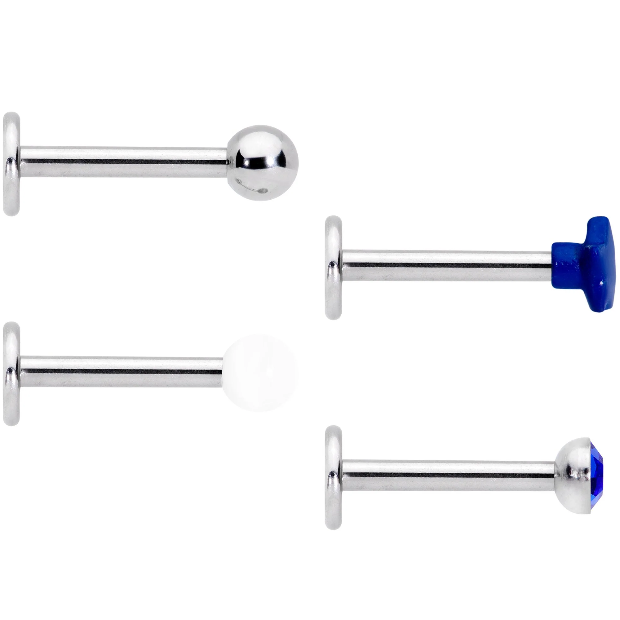 16G 3/8 Blue Gem Star Glow Internally Threaded Labret Set of 4 - Image 2
